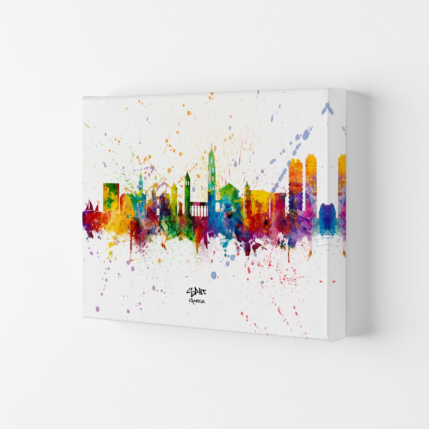 Split Croatia Skyline Splash Art Print by Michael Tompsett Canvas