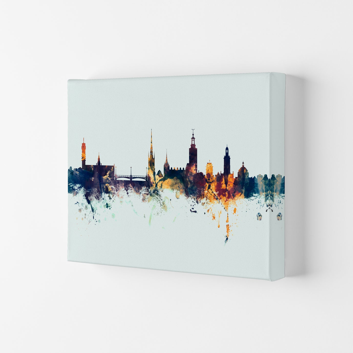 Stockholm Sweden Skyline Blue Orange Art Print by Michael Tompsett Canvas