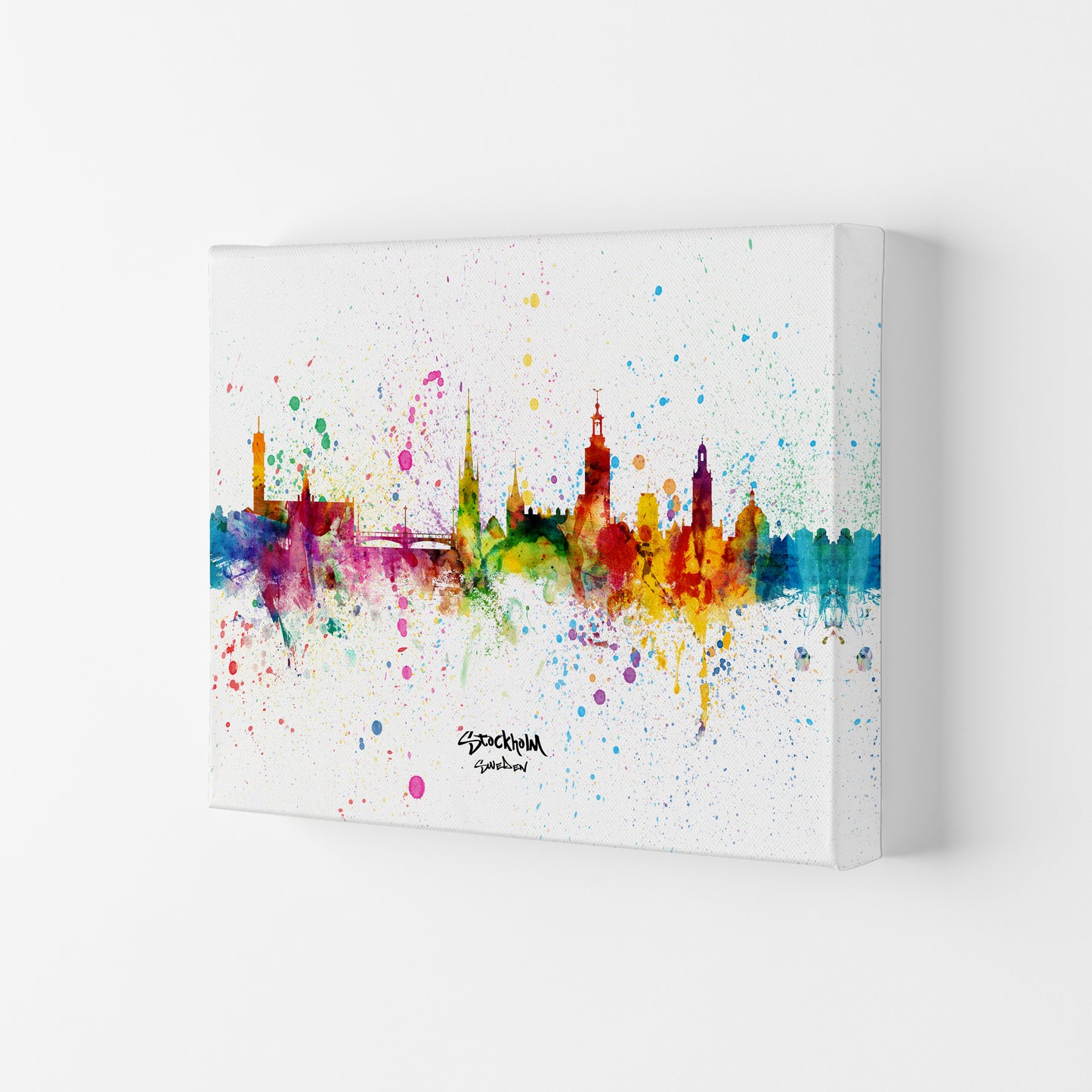 Stockholm Sweden Skyline Splash Art Print by Michael Tompsett Canvas