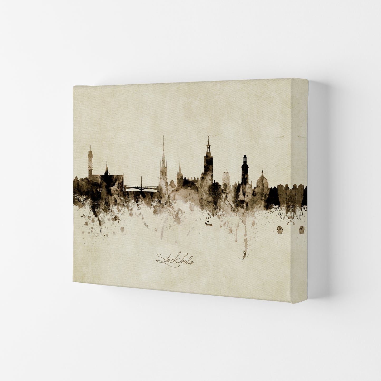 Stockholm Sweden Skyline Vintage Art Print by Michael Tompsett Canvas