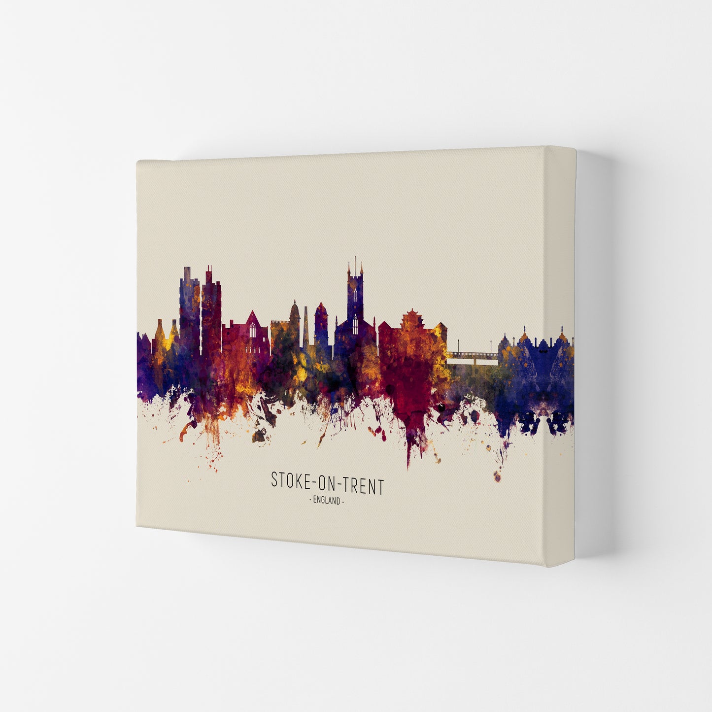 Stoke-On-Trent England Skyline Autumn City Name Art Print by Michael Tompsett Canvas