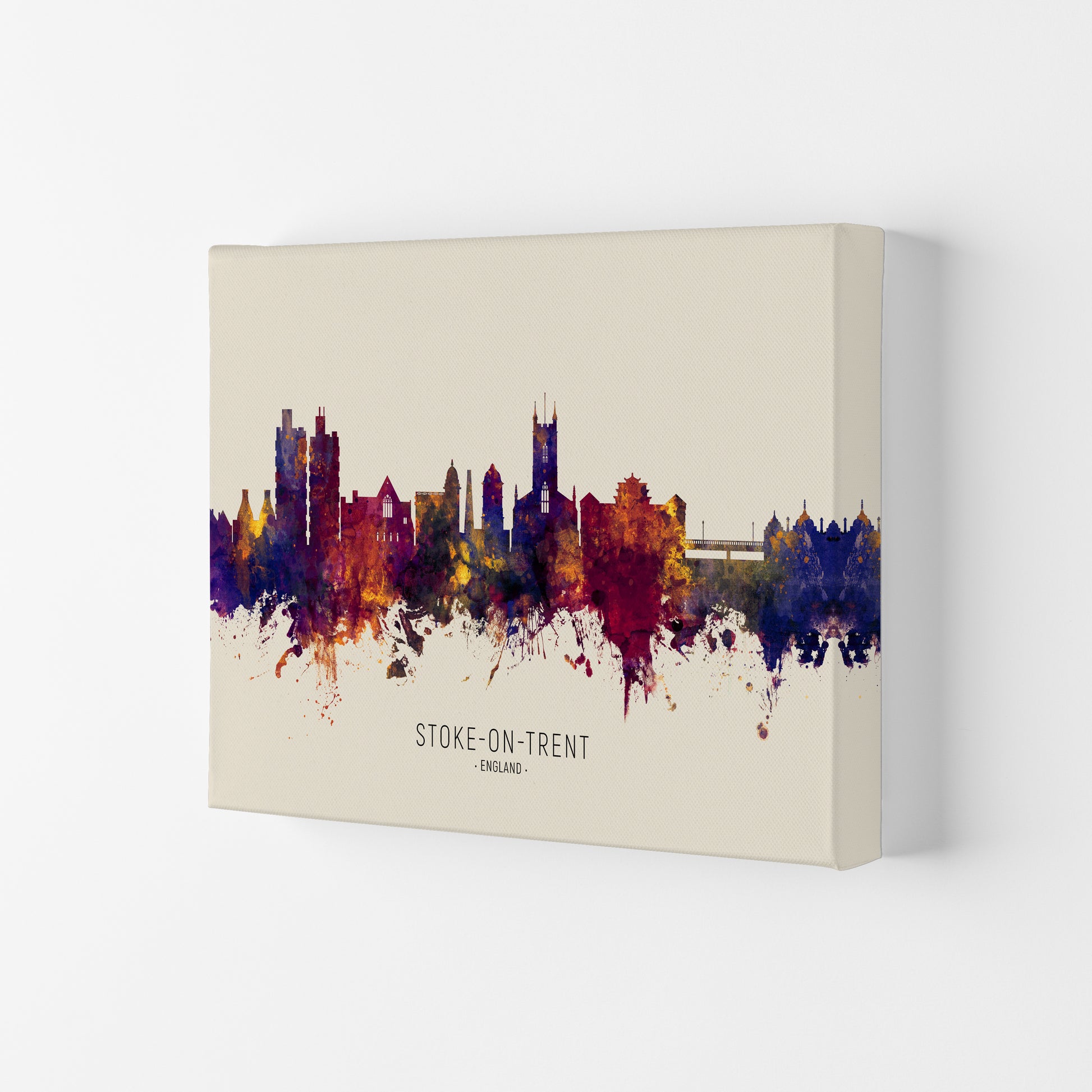 Stoke-On-Trent England Skyline Autumn City Name Art Print by Michael Tompsett Canvas