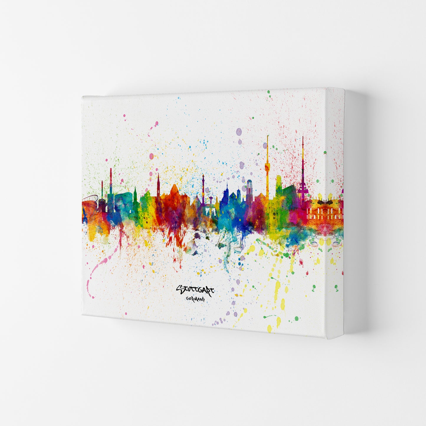 Stuttgart Germany Skyline Splash Art Print by Michael Tompsett Canvas