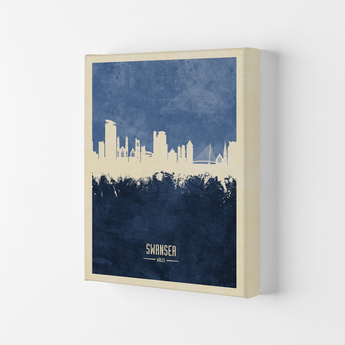 Swansea Wales Skyline Portrait Navy Art Print by Michael Tompsett Canvas