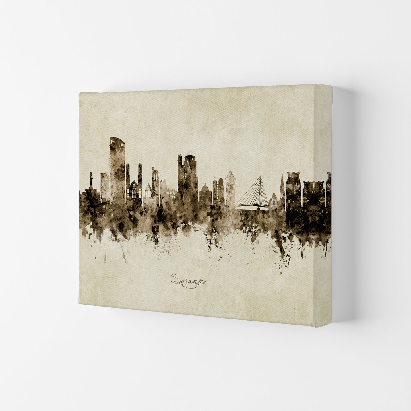 Swansea Wales Skyline Vintage Art Print by Michael Tompsett Canvas