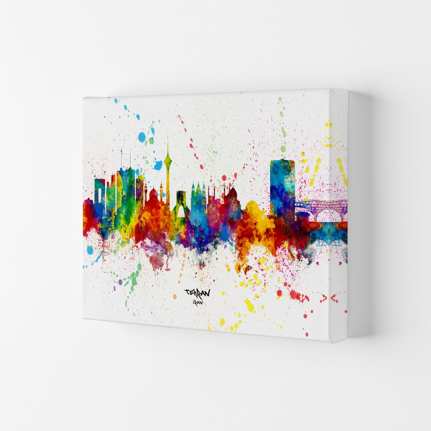 Tehran Iran Skyline Splash Art Print by Michael Tompsett Canvas