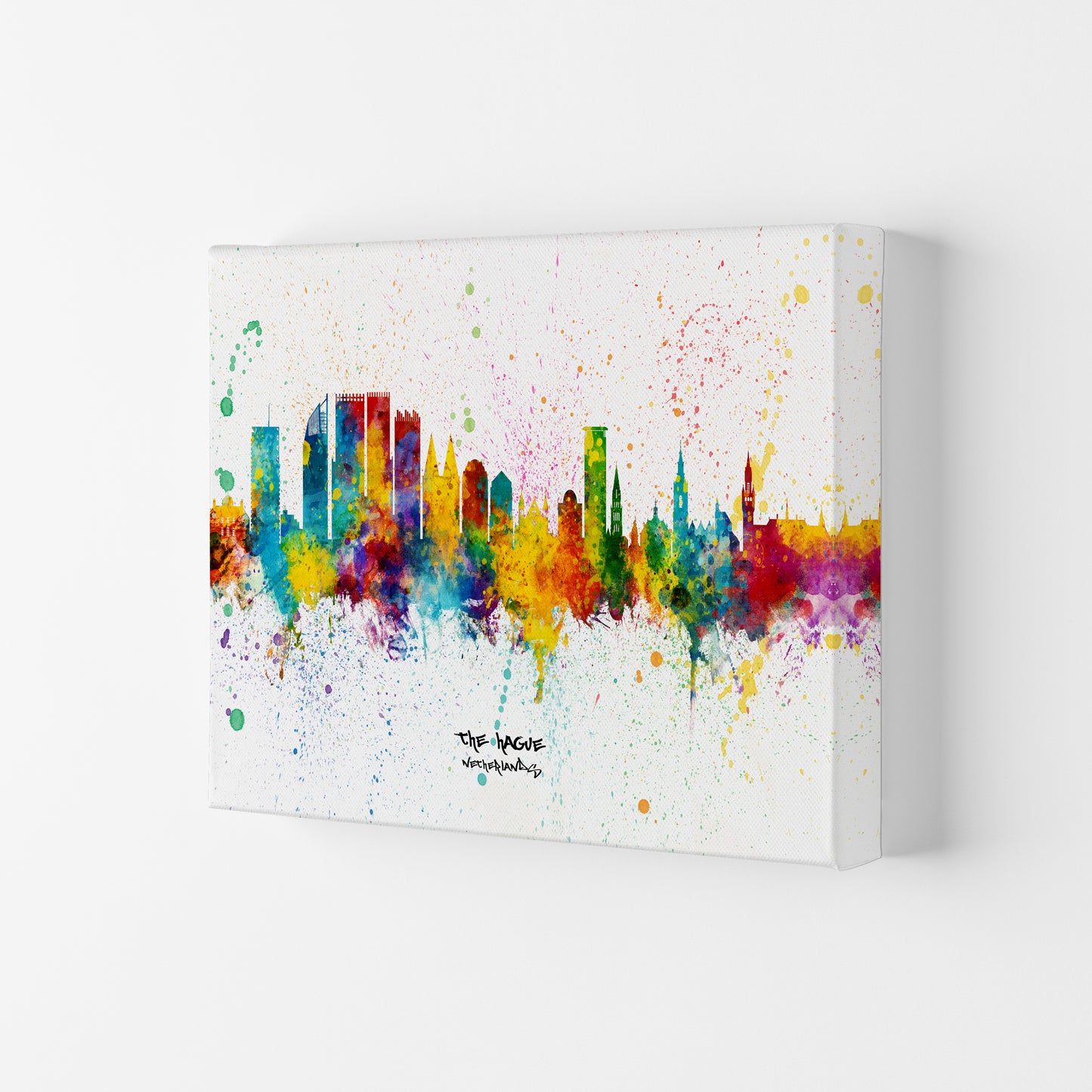 The Hague Netherlands Skyline Splash Art Print by Michael Tompsett Canvas
