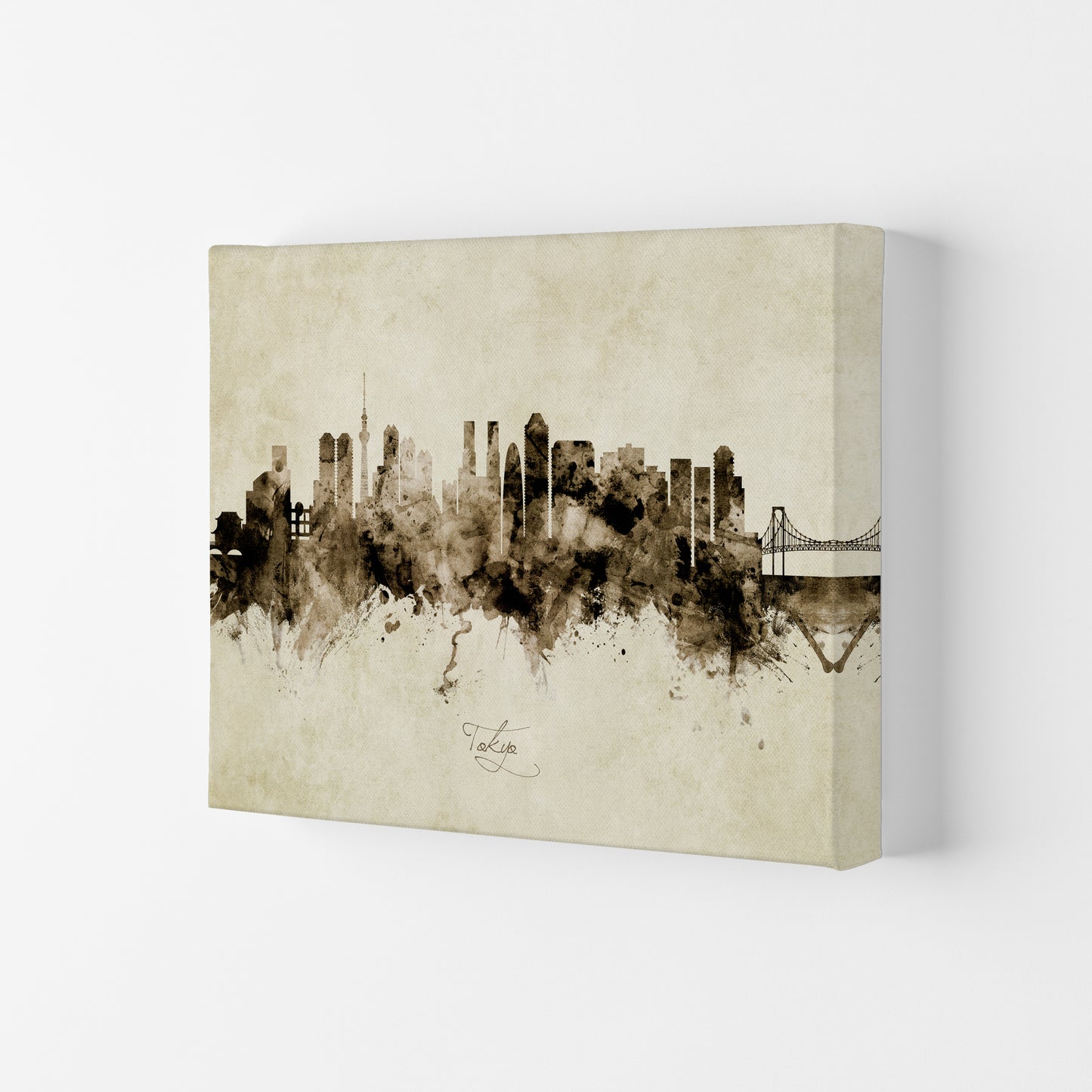 Tokyo Japan Skyline Vintage Art Print by Michael Tompsett Canvas