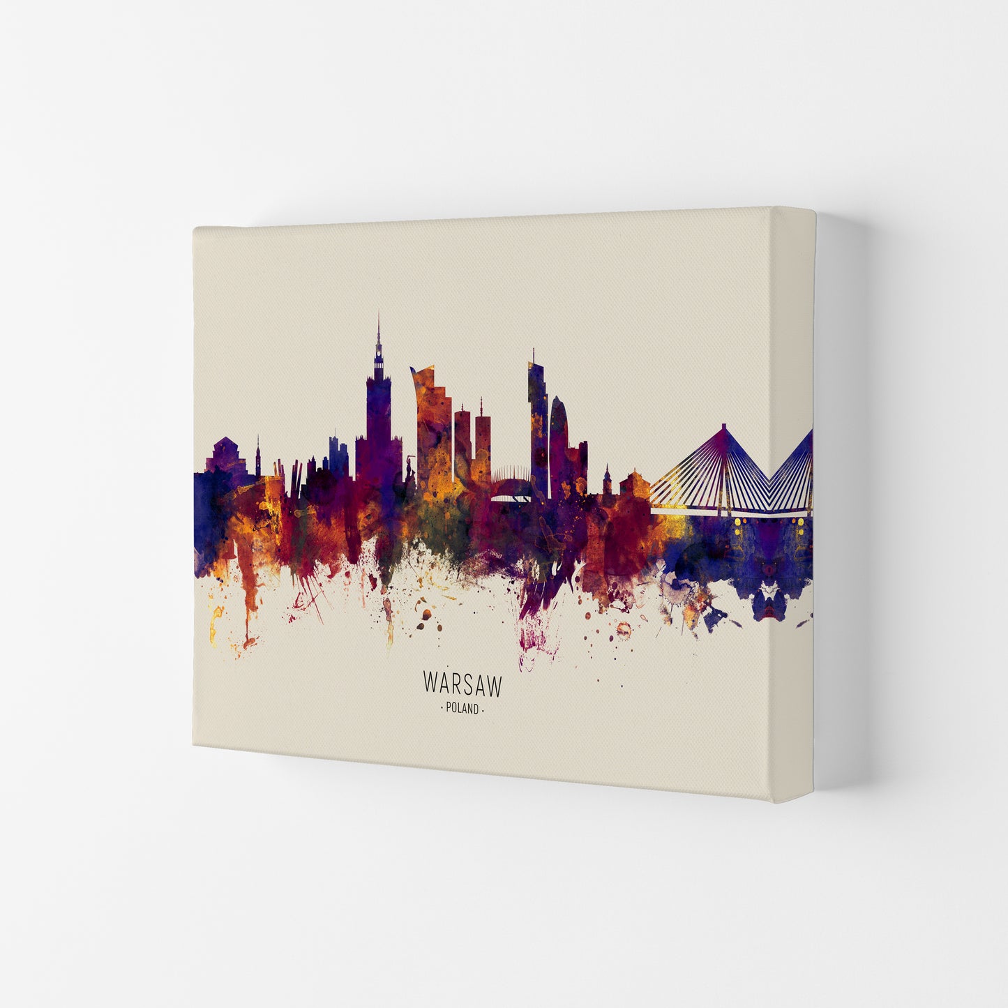 Warsaw Poland Skyline Autumn City Name Art Print by Michael Tompsett Canvas