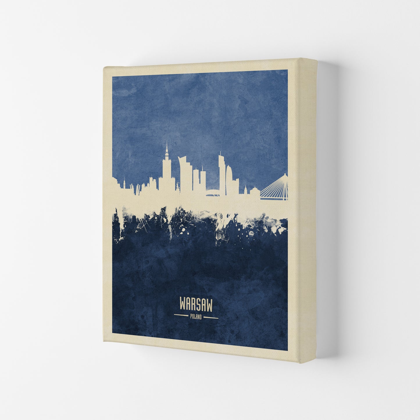 Warsaw Poland Skyline Portrait Navy Art Print by Michael Tompsett Canvas
