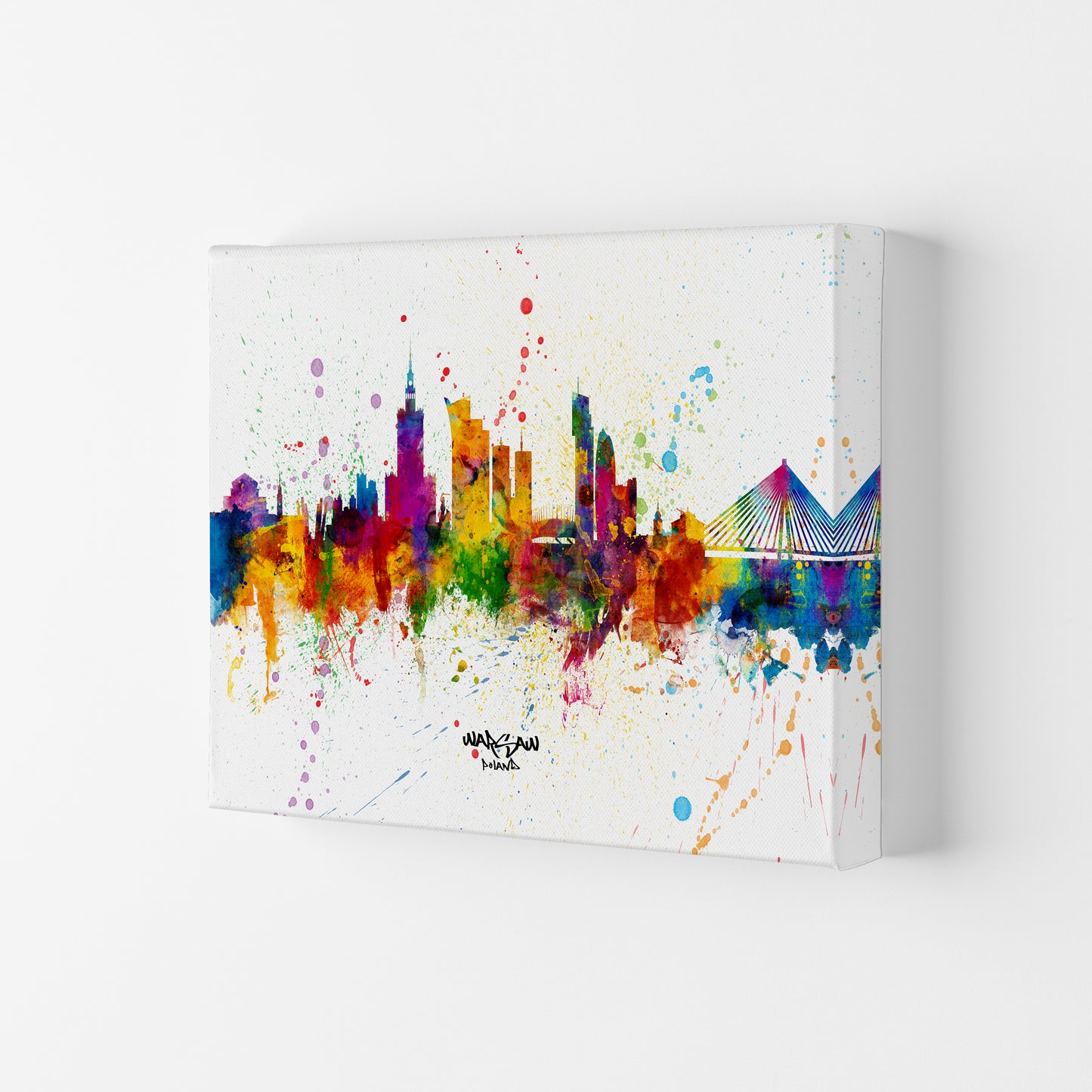 Warsaw Poland Skyline Splash Art Print by Michael Tompsett Canvas
