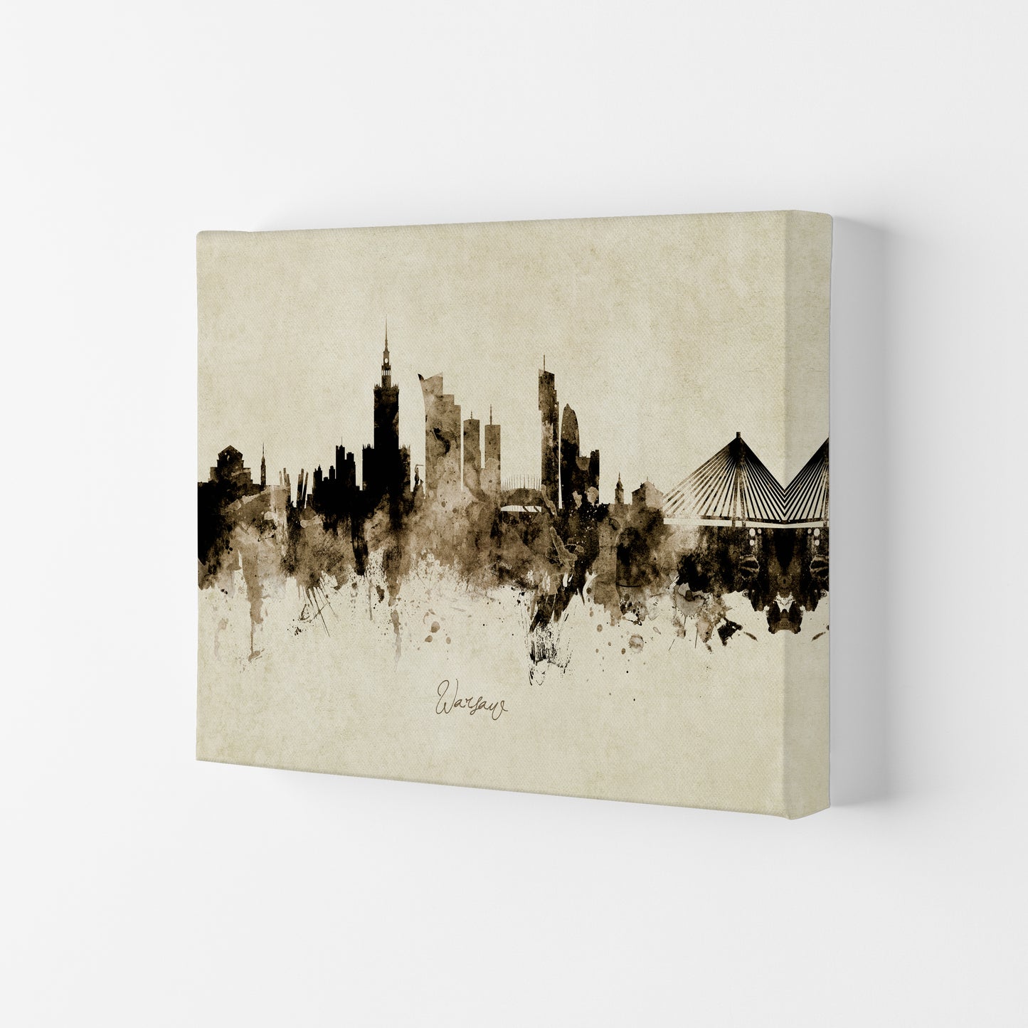 Warsaw Poland Skyline Vintage Art Print by Michael Tompsett Canvas