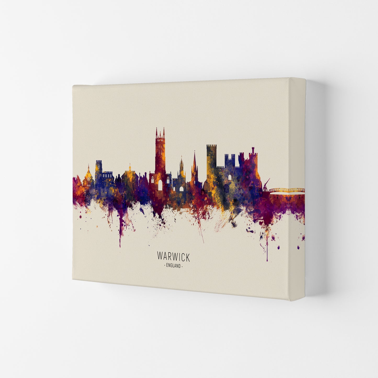 Warwick England Skyline Autumn City Name Art Print by Michael Tompsett Canvas