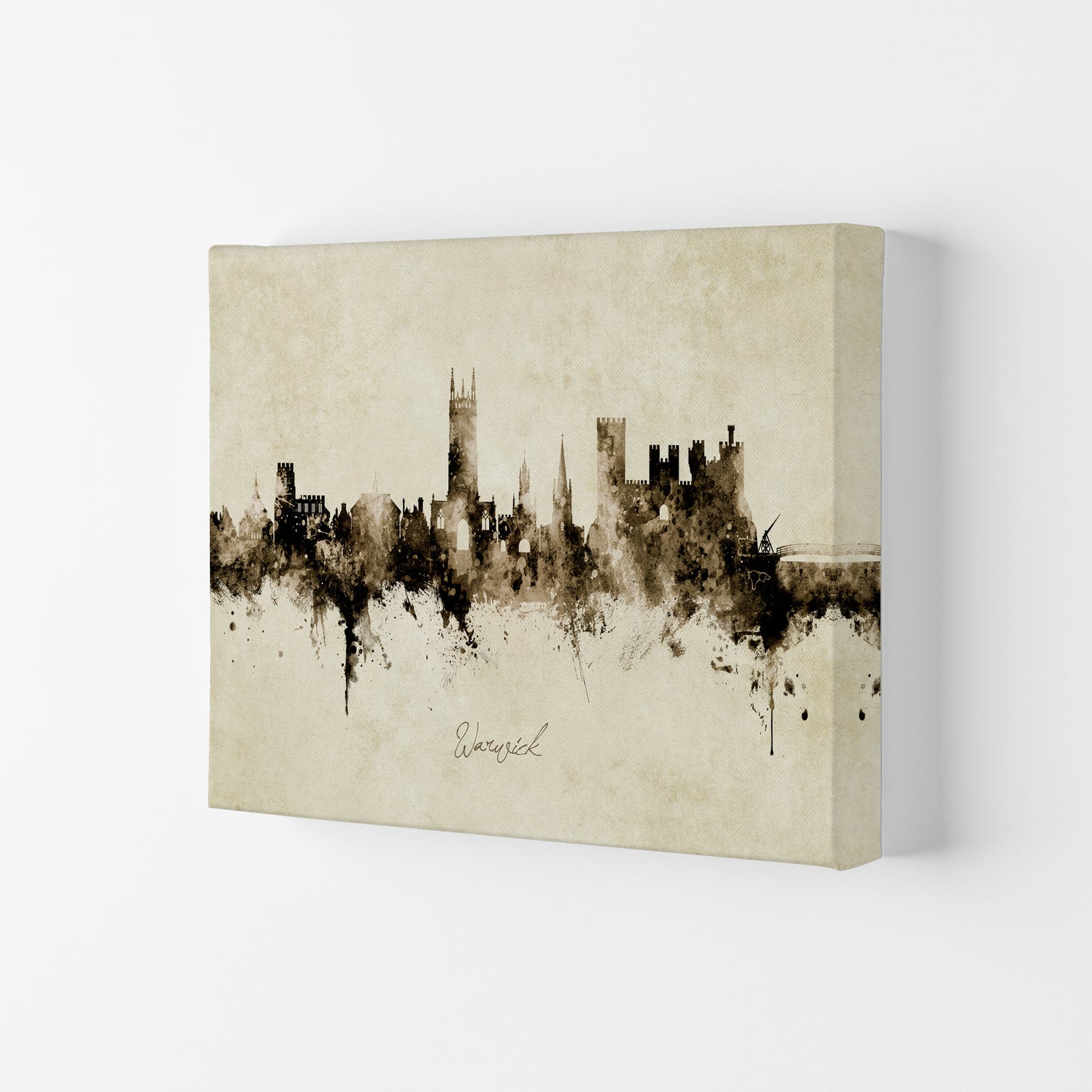 Warwick England Skyline Vintage Art Print by Michael Tompsett Canvas