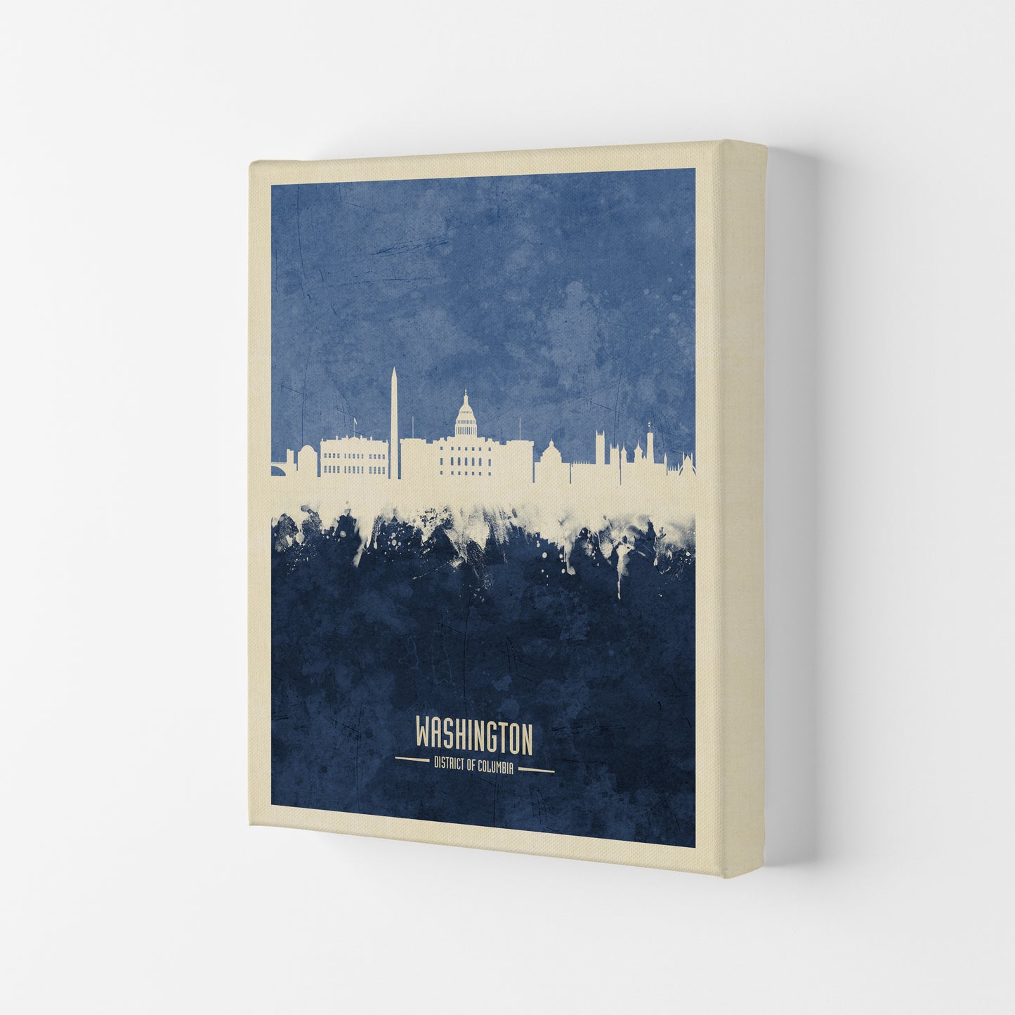 Washington Dc Skyline Portrait Navy Art Print by Michael Tompsett Canvas