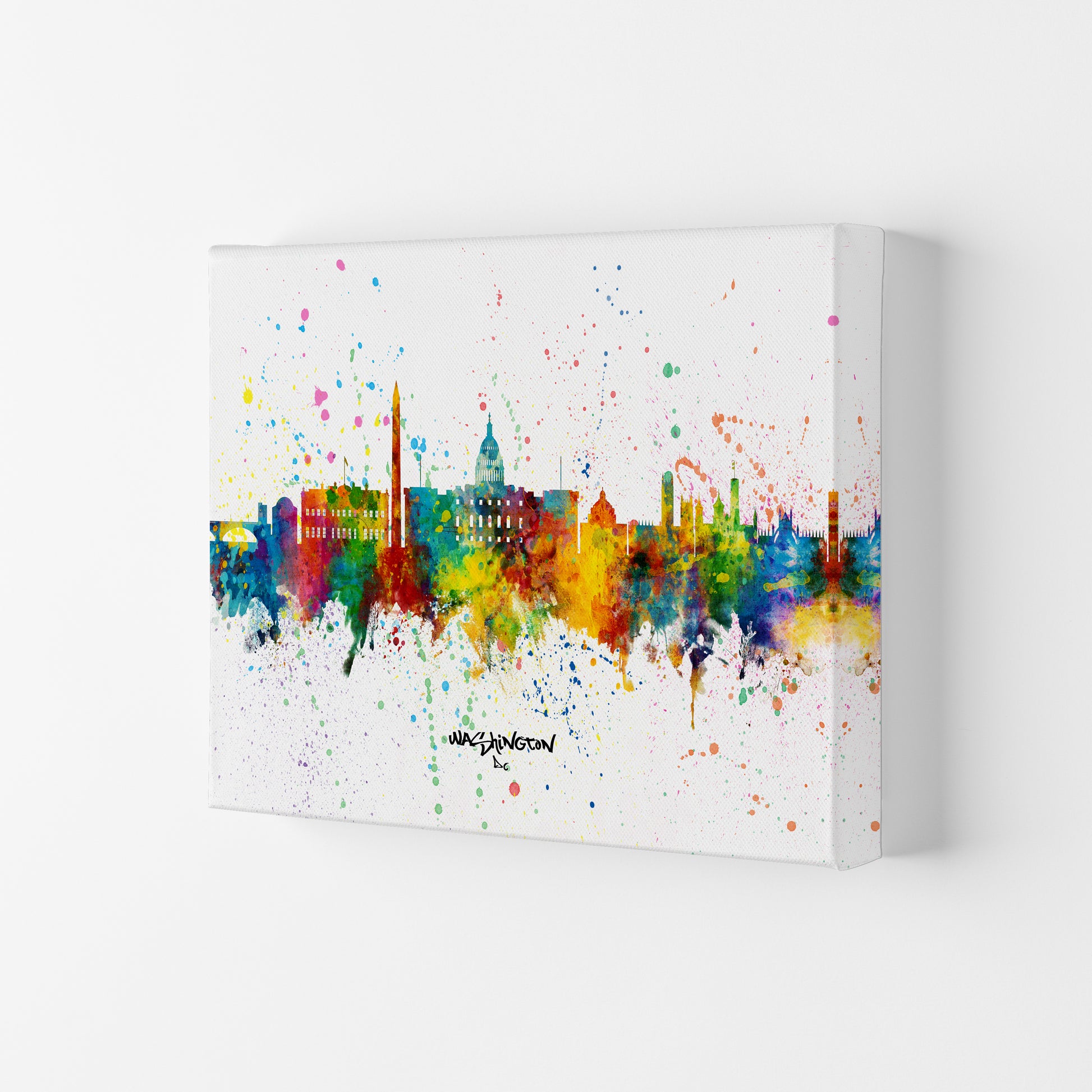 Washington Dc Skyline Splash Art Print by Michael Tompsett Canvas