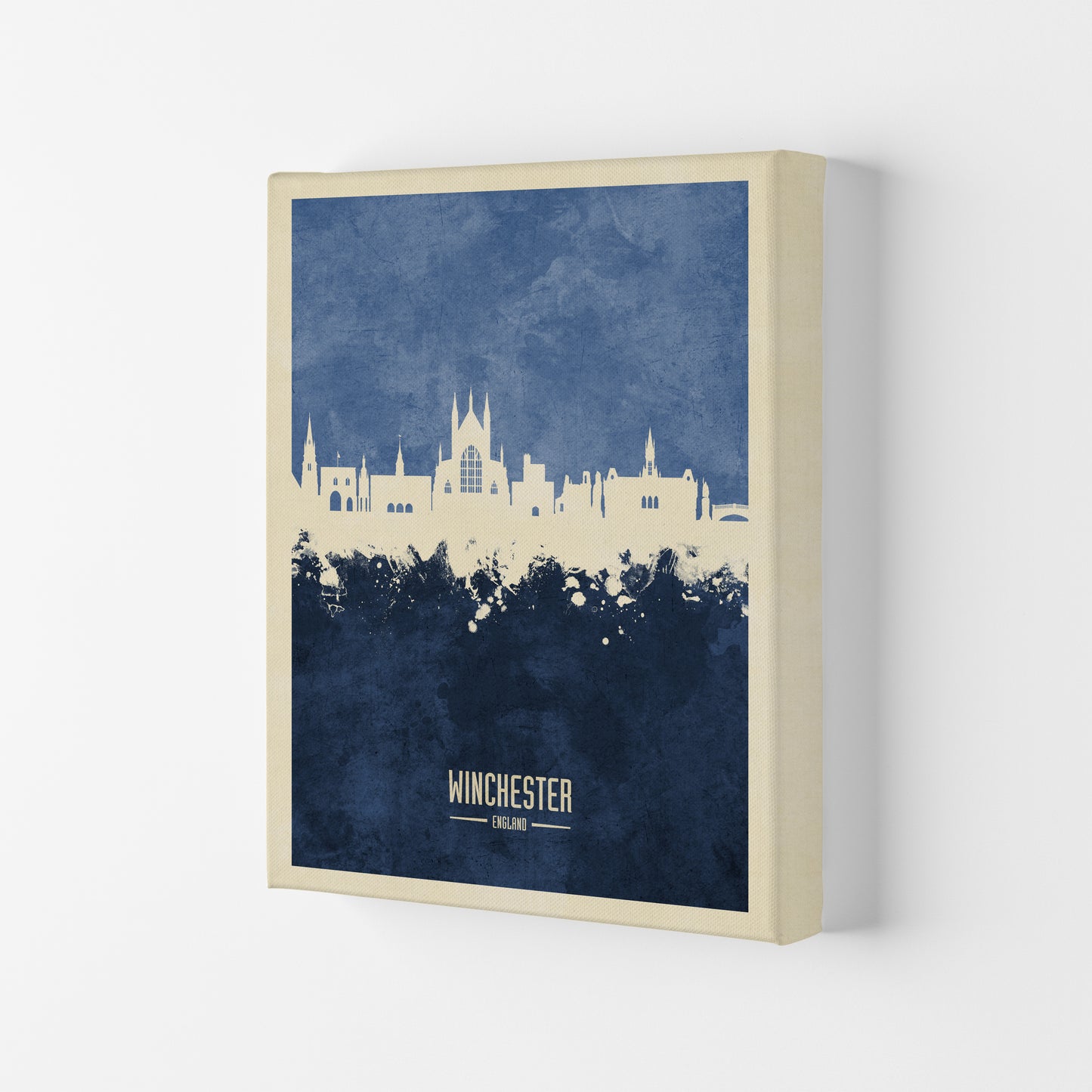 Winchester England Skyline Portrait Navy Art Print by Michael Tompsett Canvas
