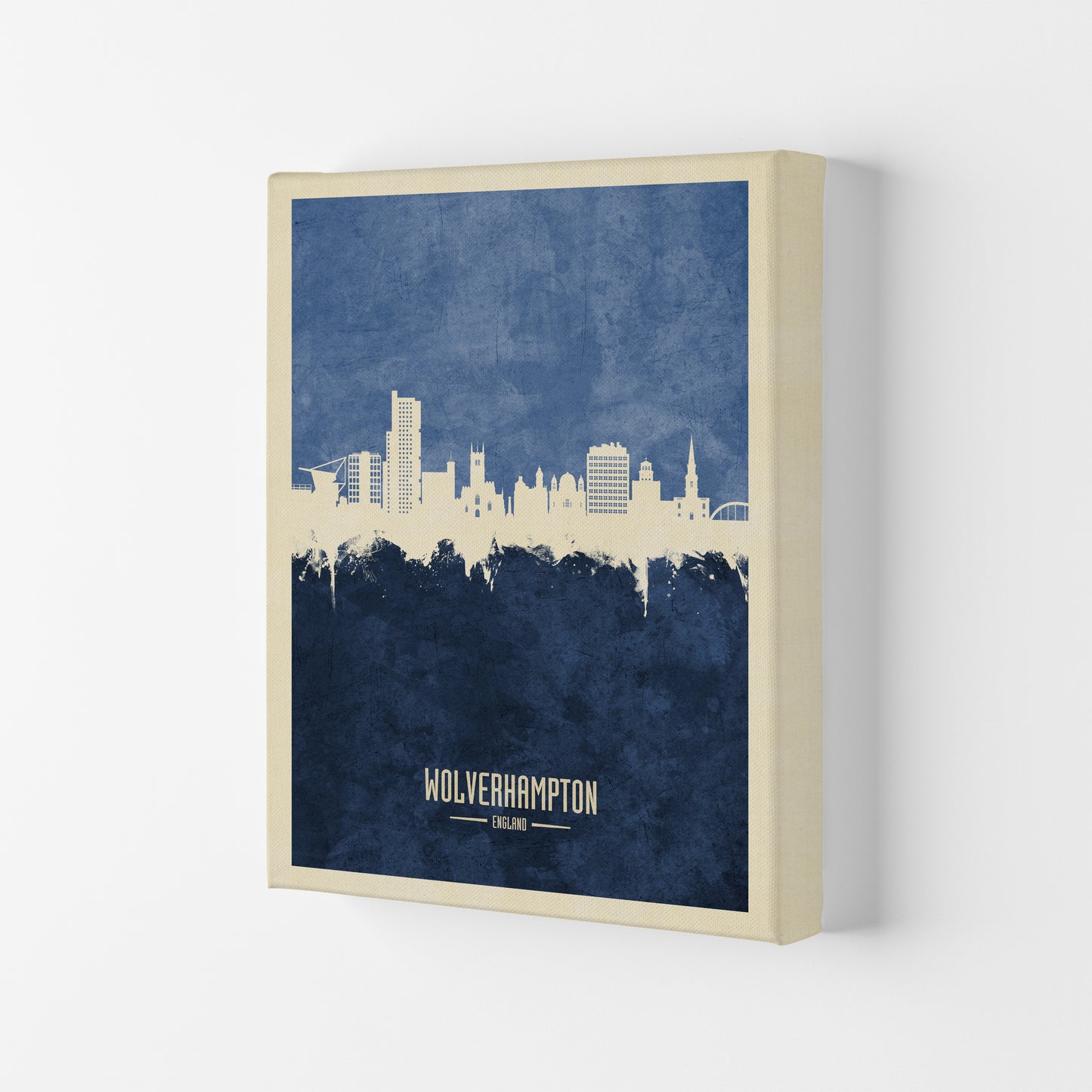 Wolverhampton England Skyline Portrait Navy Art Print by Michael Tompsett Canvas