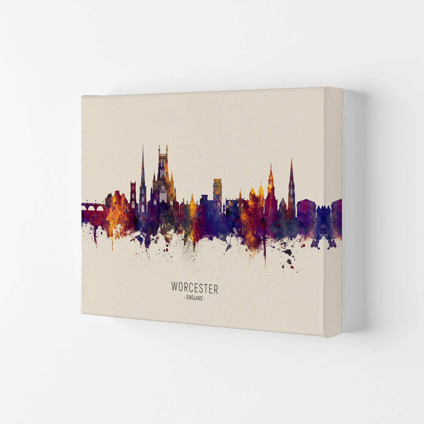 Worcester England Skyline Autumn City Name Art Print by Michael Tompsett Canvas