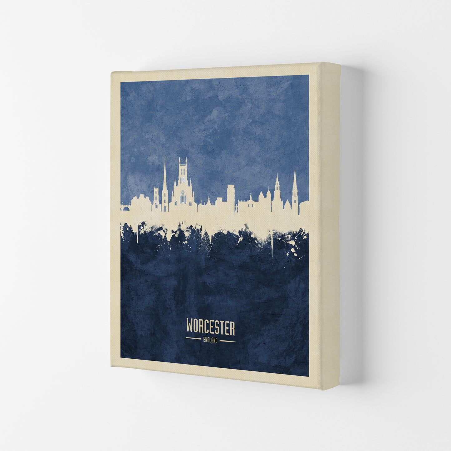 Worcester England Skyline Portrait Navy Art Print by Michael Tompsett Canvas