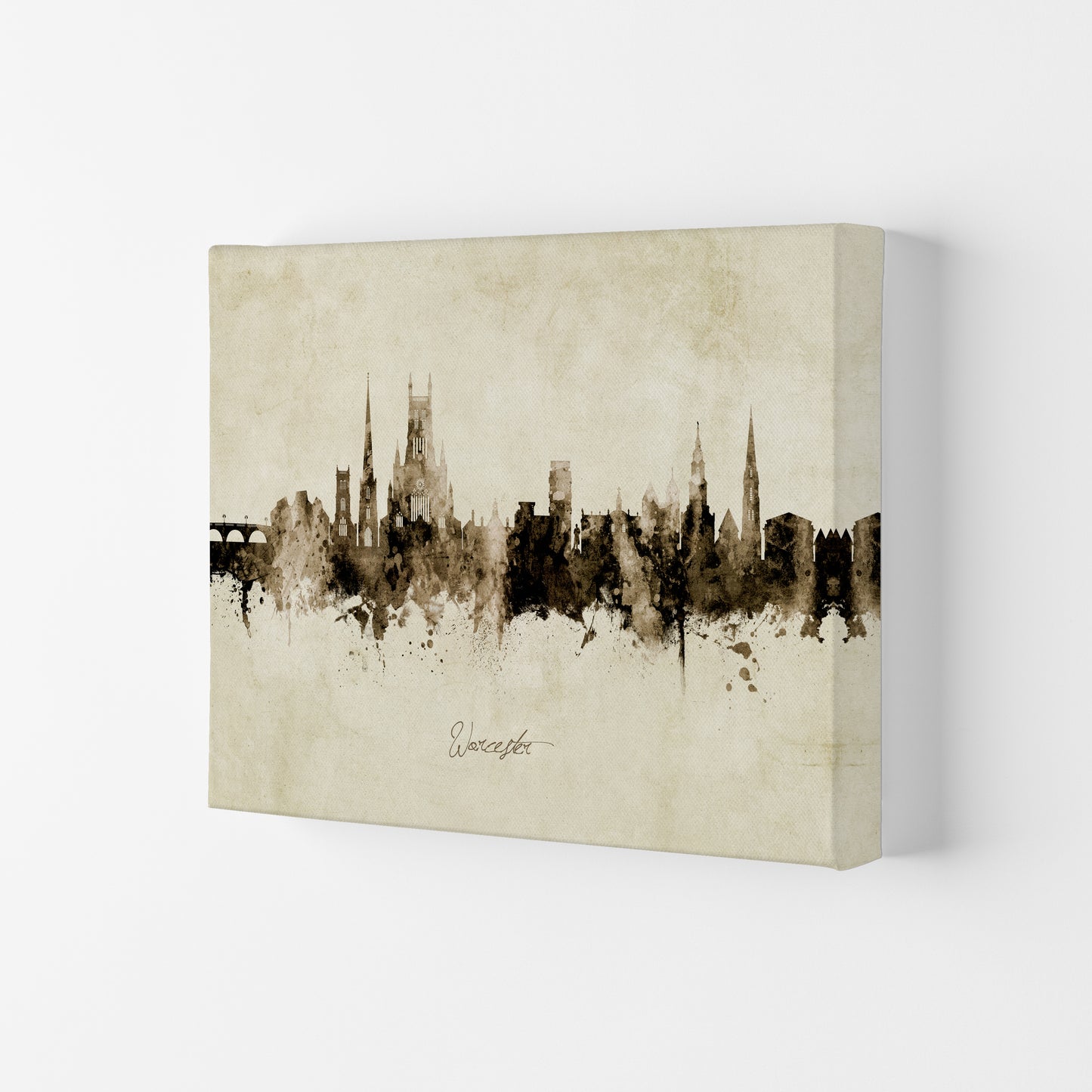 Worcester England Skyline Vintage Art Print by Michael Tompsett Canvas