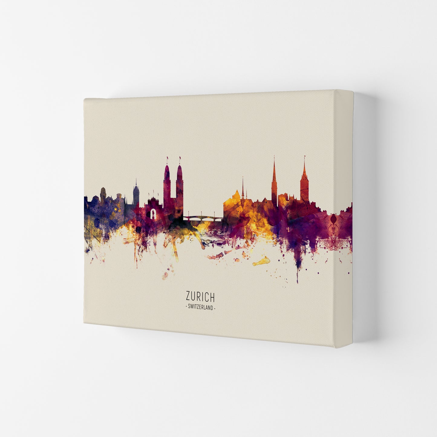 Zurich Switzerland Skyline Autumn City Name Art Print by Michael Tompsett Canvas