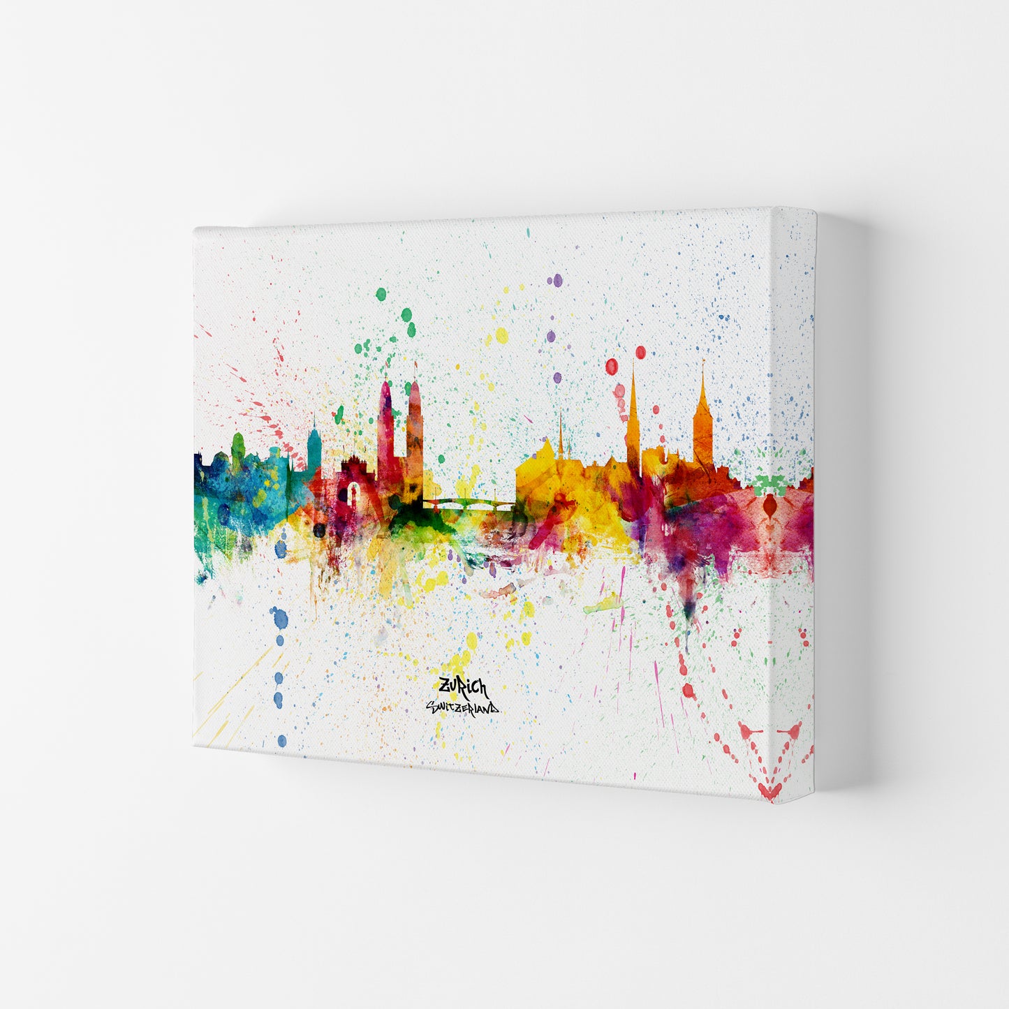 Zurich Switzerland Skyline Splash Art Print by Michael Tompsett Canvas