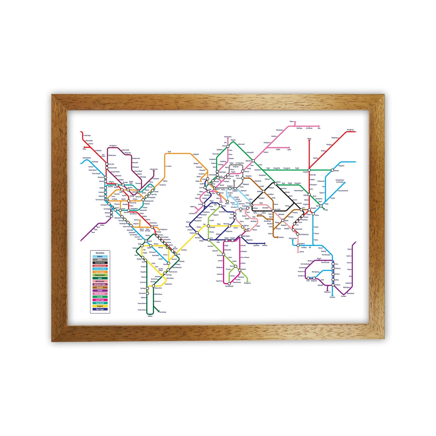World Metro Map Underground Art Print by Michael Tompsett Oak Grain