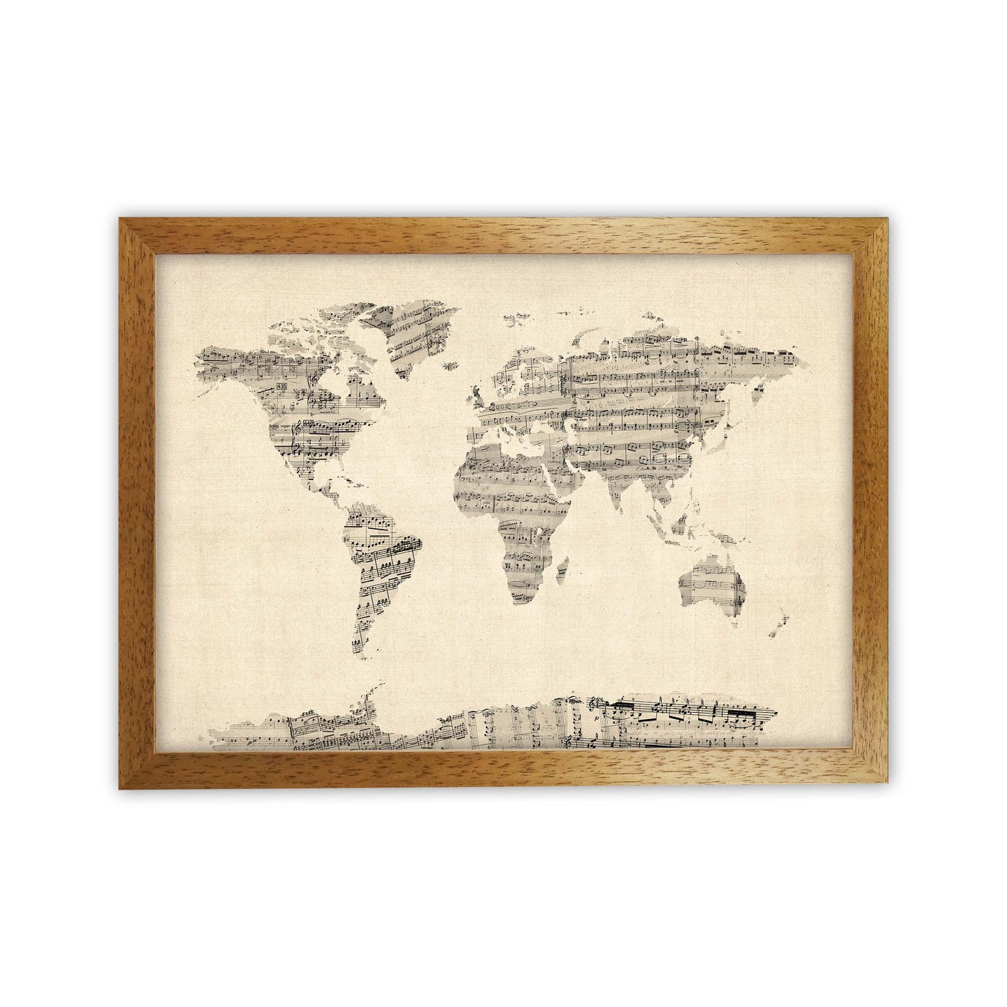 Sheet Music Map of the World Art Print by Michael Tompsett Oak Grain