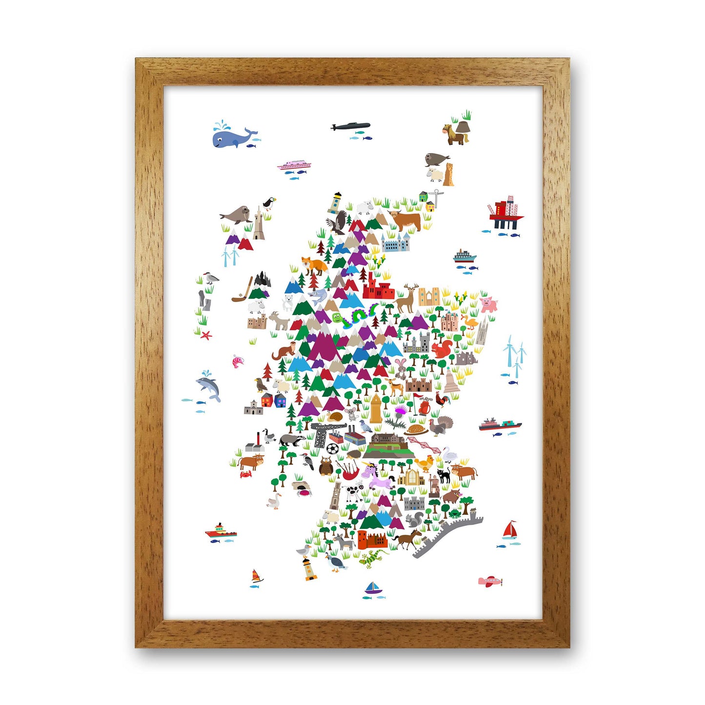 Animal Map of Scotland Nursery Print by Michael Tompsett Oak Grain