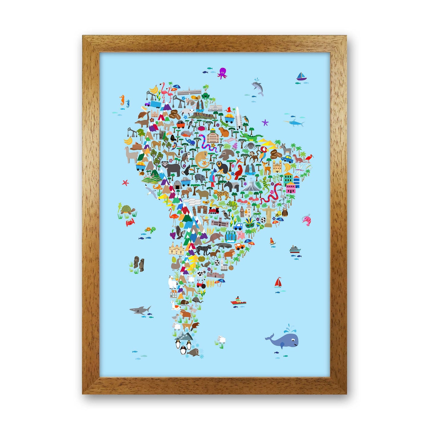 Animal Map of South America Blue Print by Michael Tompsett Oak Grain