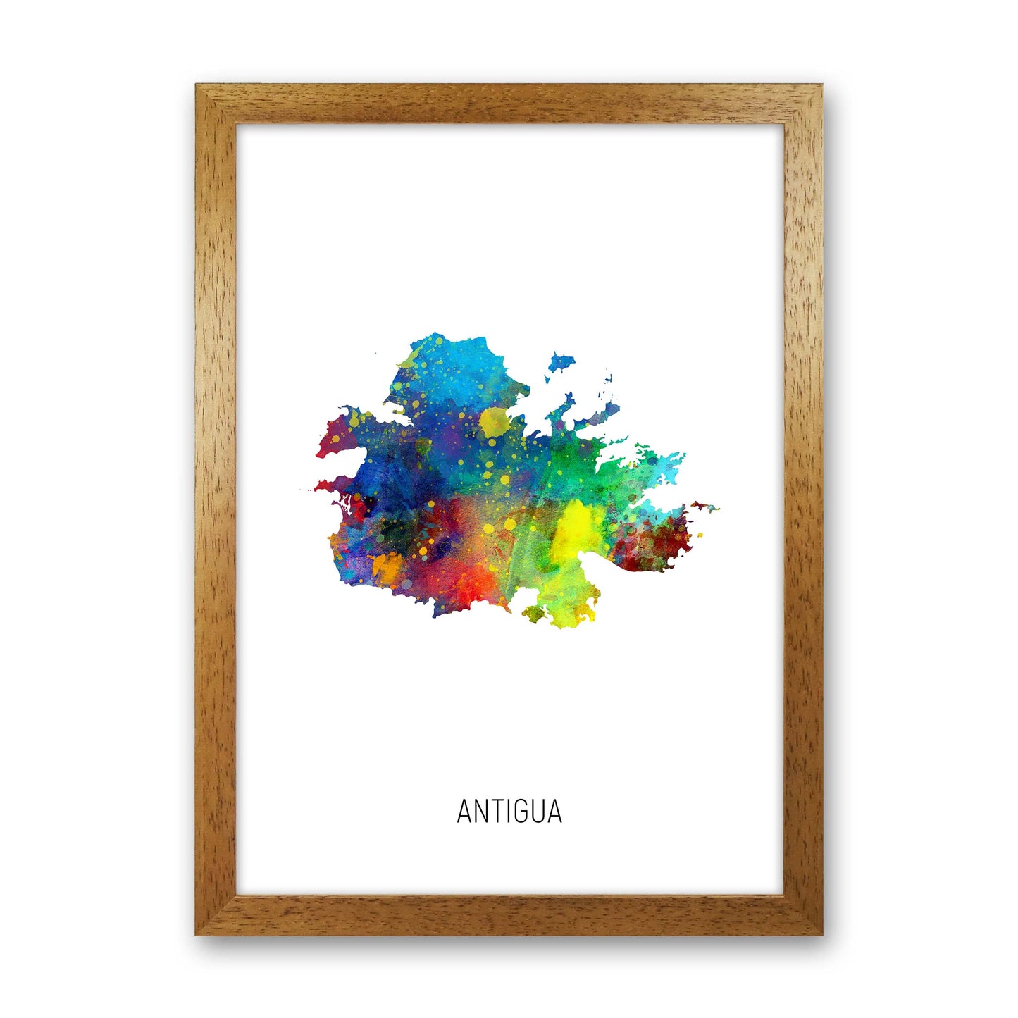 Antigua Watercolour Map Art Print by Michael Tompsett Oak Grain