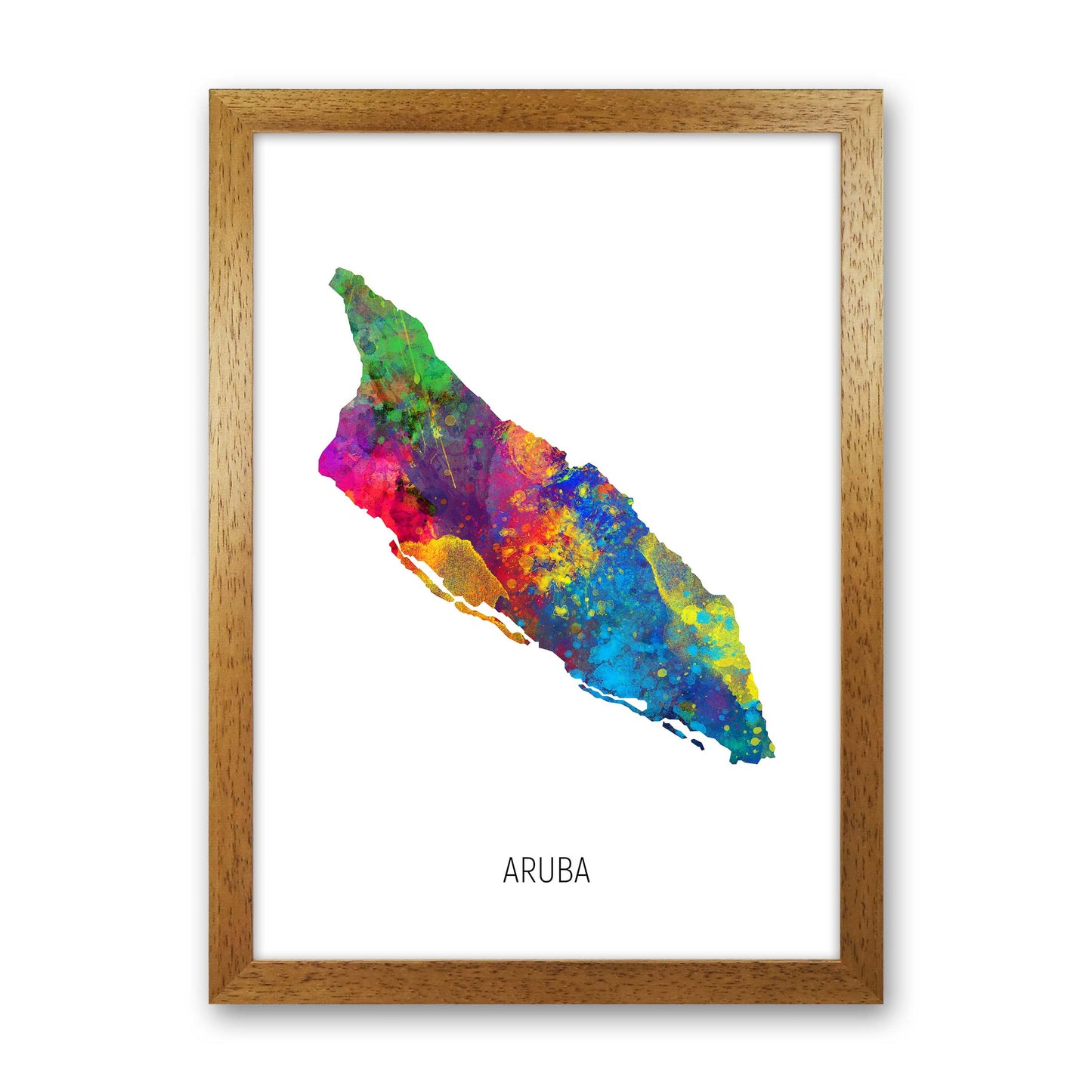 Aruba Watercolour Map Art Print by Michael Tompsett Oak Grain