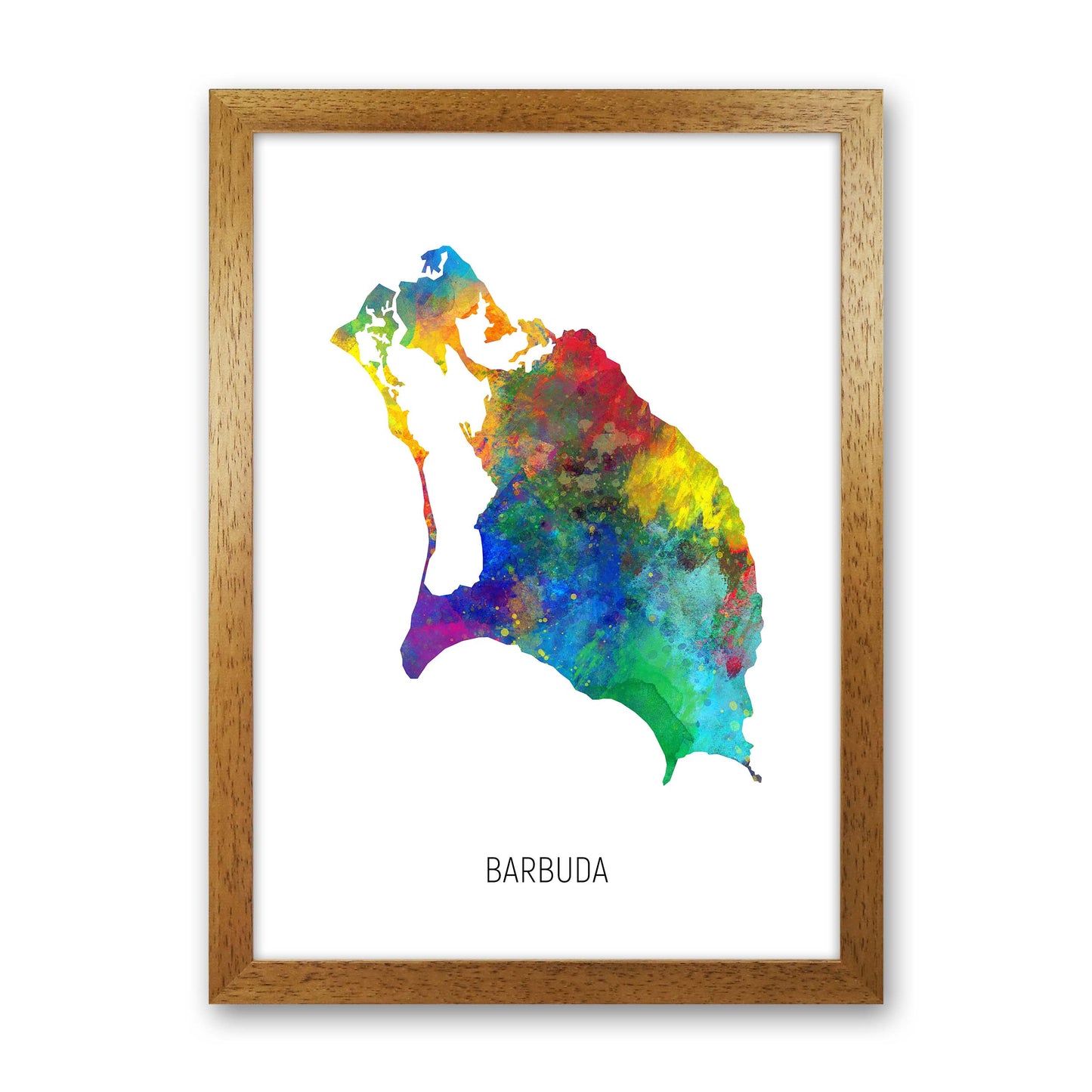 Barbuda Watercolour Map Art Print by Michael Tompsett Oak Grain