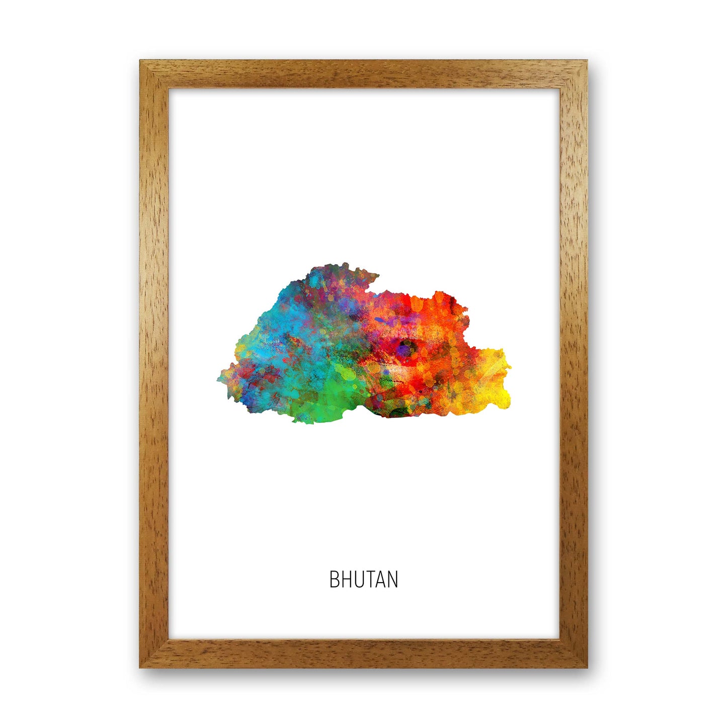 Bhutan Watercolour Map Art Print by Michael Tompsett Oak Grain