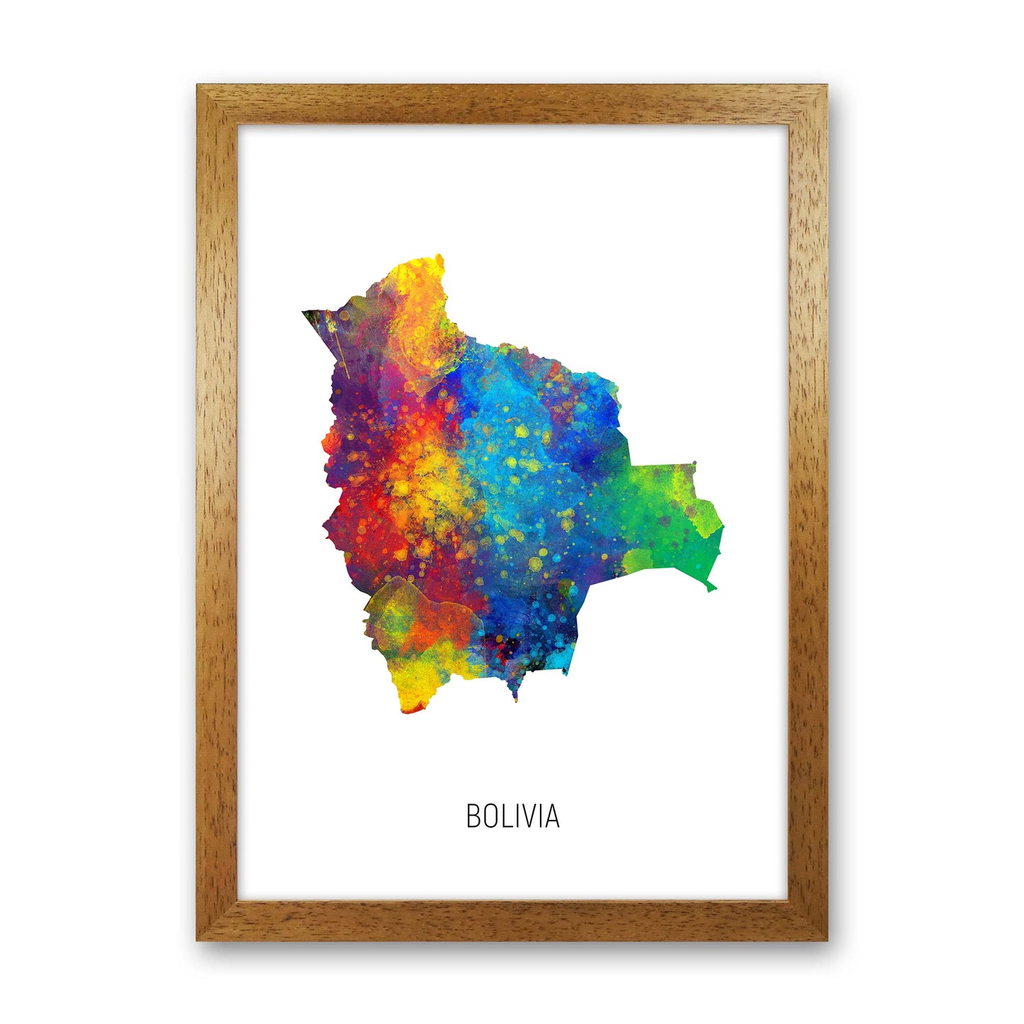 Bolivia Watercolour Map Art Print by Michael Tompsett Oak Grain