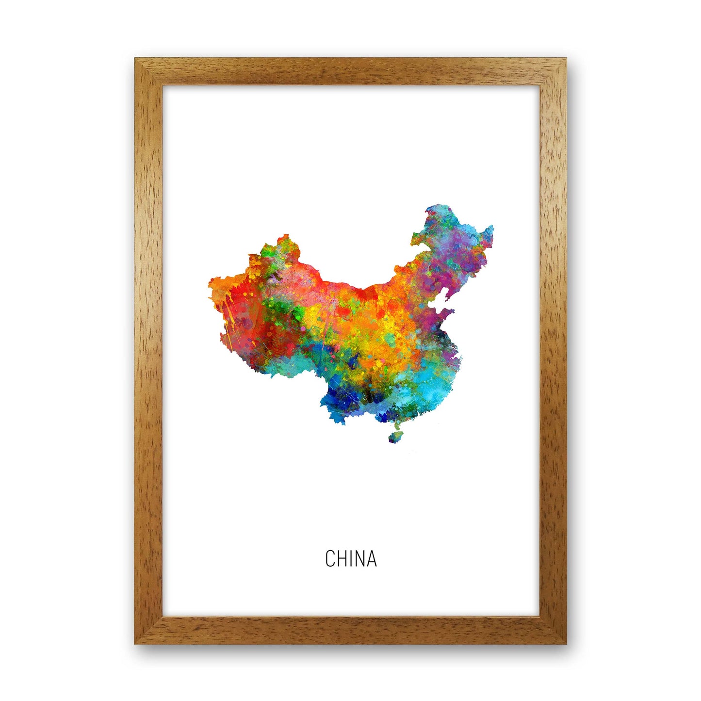 China Watercolour Map Art Print by Michael Tompsett Oak Grain