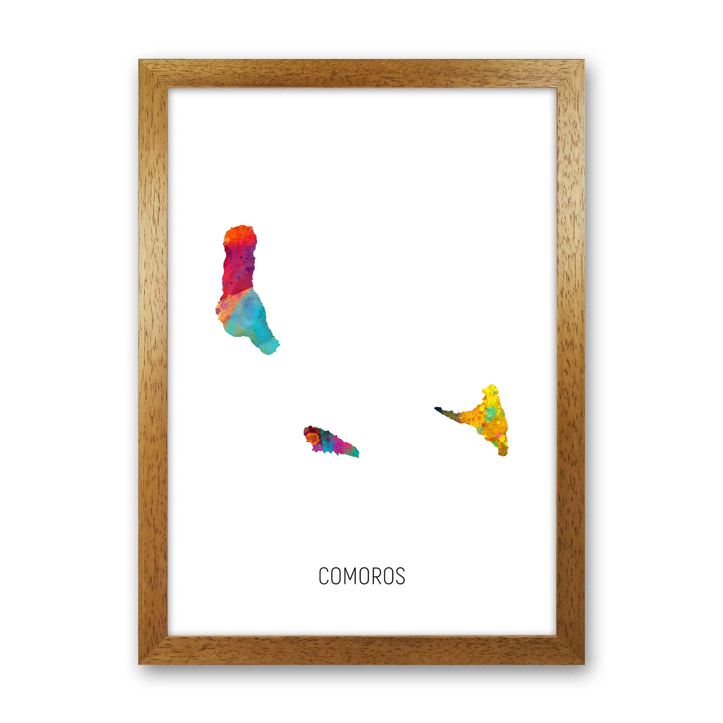 Comoros Watercolour Map Art Print by Michael Tompsett Oak Grain