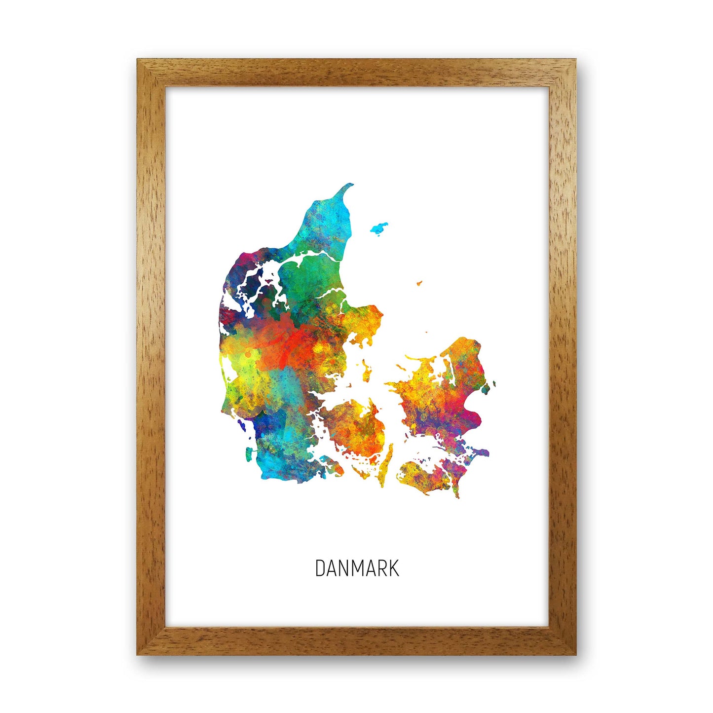Danmark Watercolour Map Art Print by Michael Tompsett Oak Grain