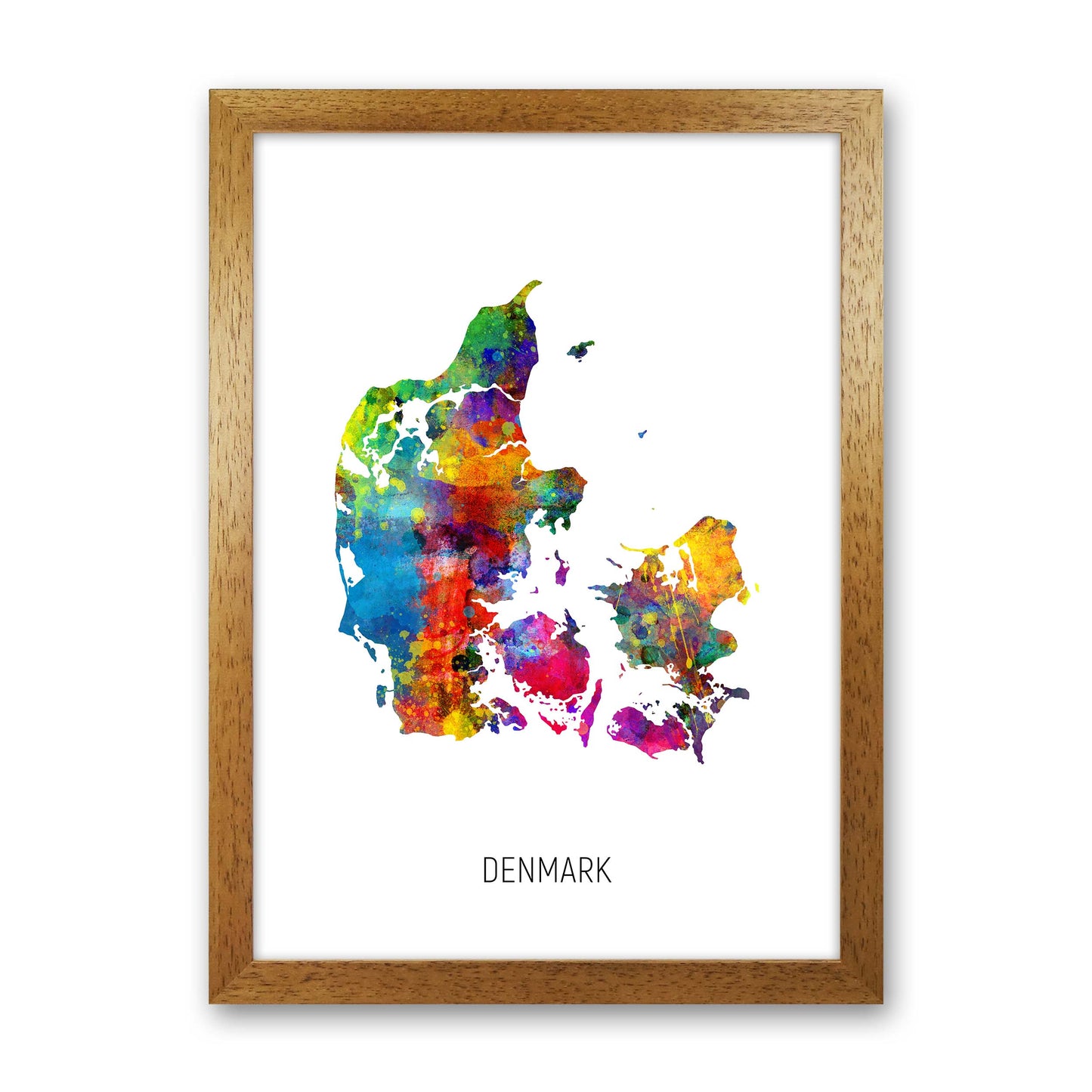 Denmark Watercolour Map Art Print by Michael Tompsett Oak Grain