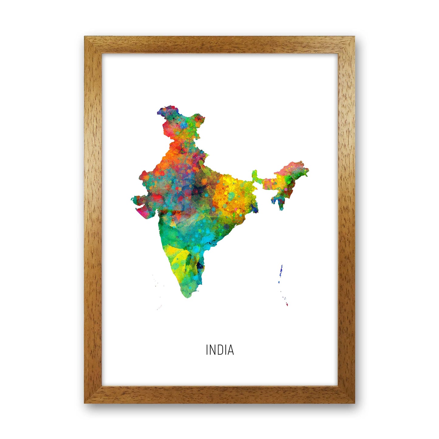 India Watercolour Map Art Print by Michael Tompsett Oak Grain