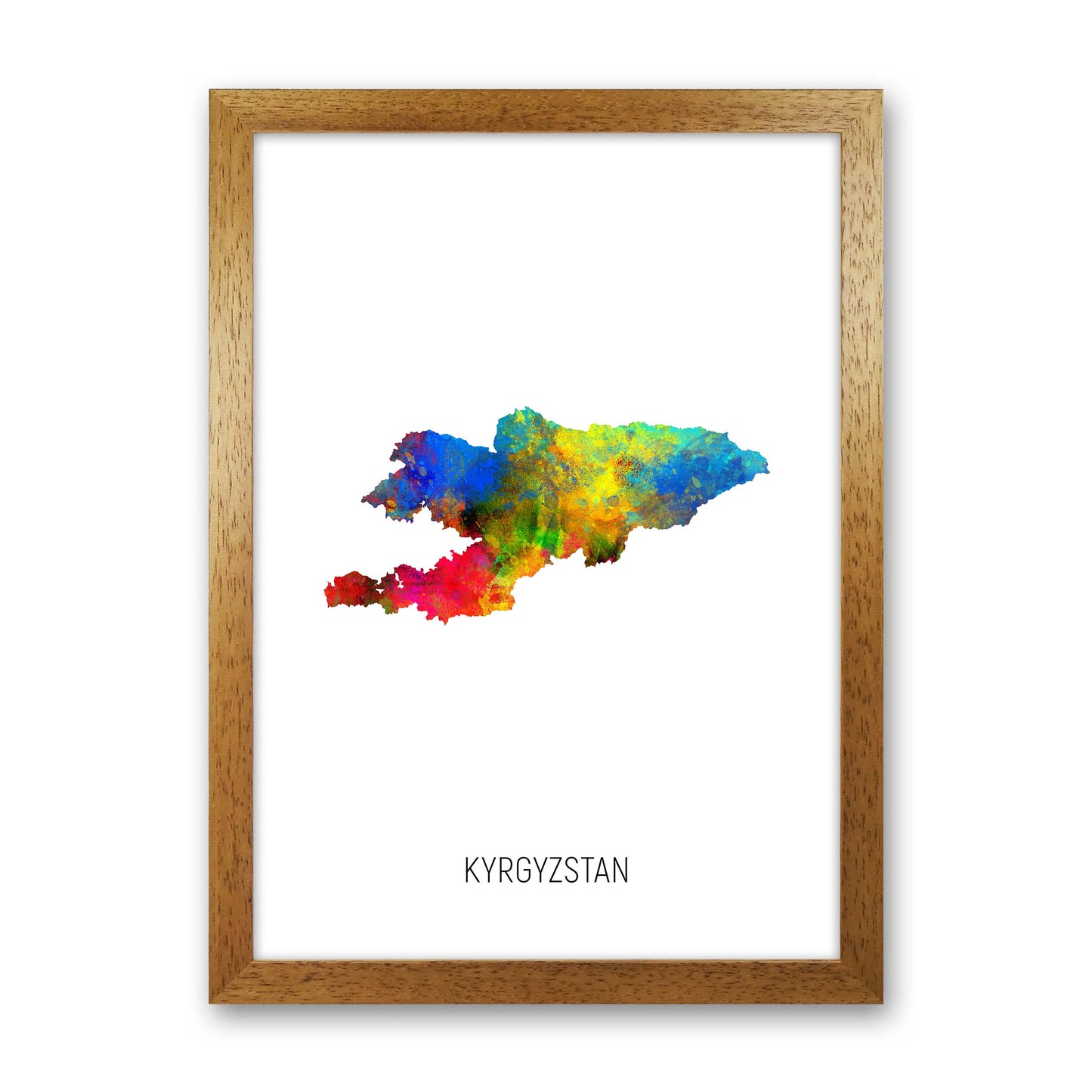Kyrgyzstan Watercolour Map Art Print by Michael Tompsett Oak Grain