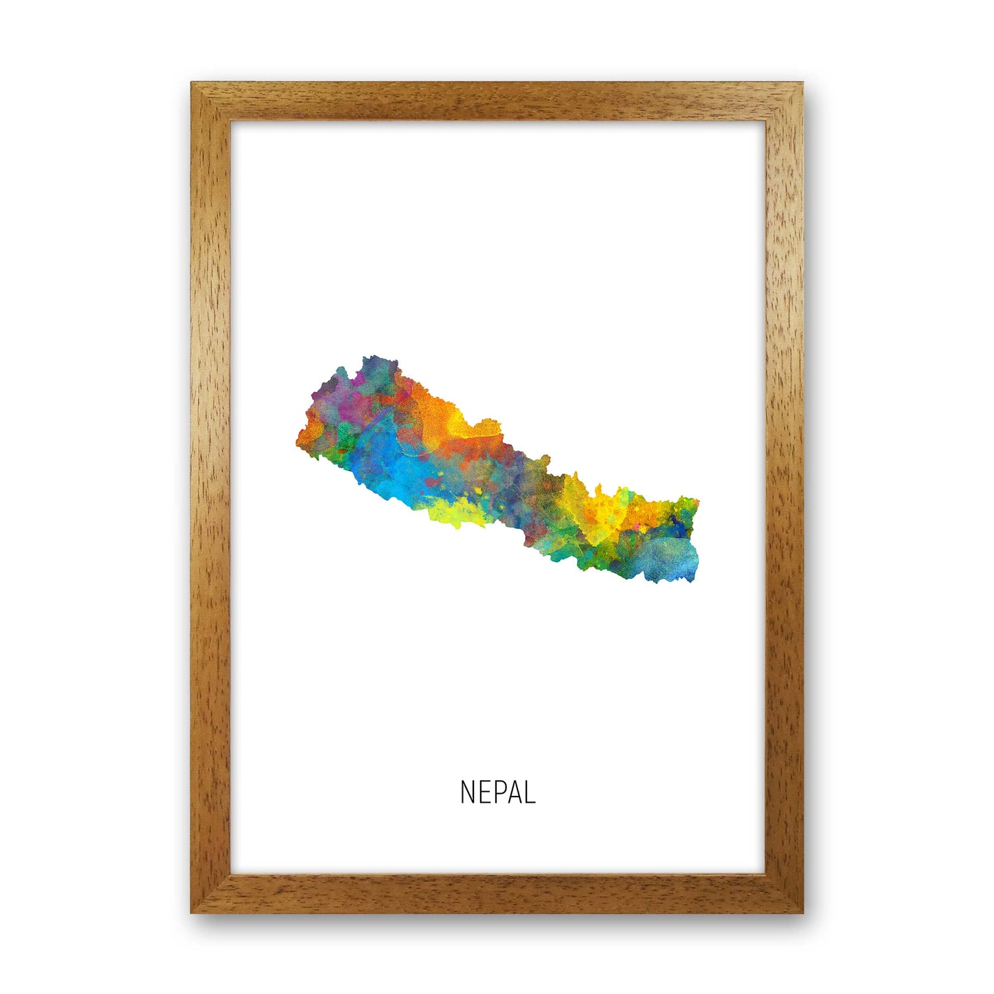 Nepal Watercolour Map Art Print by Michael Tompsett Oak Grain