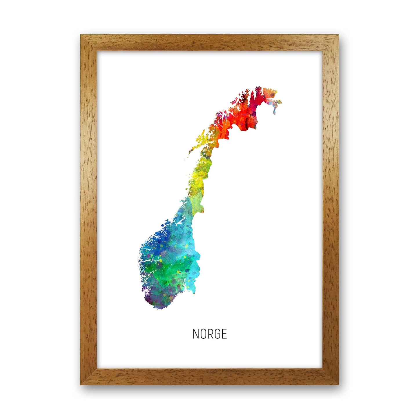 Norge Watercolour Map Art Print by Michael Tompsett Oak Grain