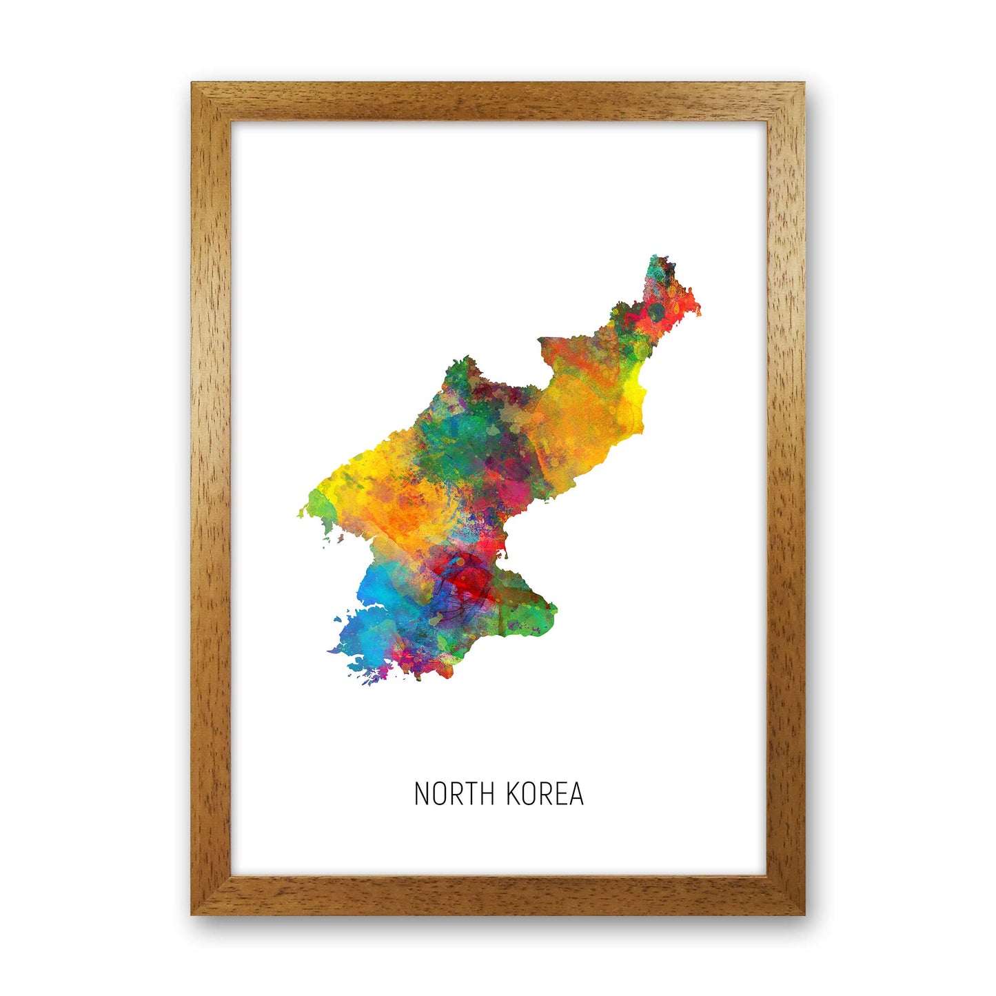 North Korea Watercolour Map Art Print by Michael Tompsett Oak Grain