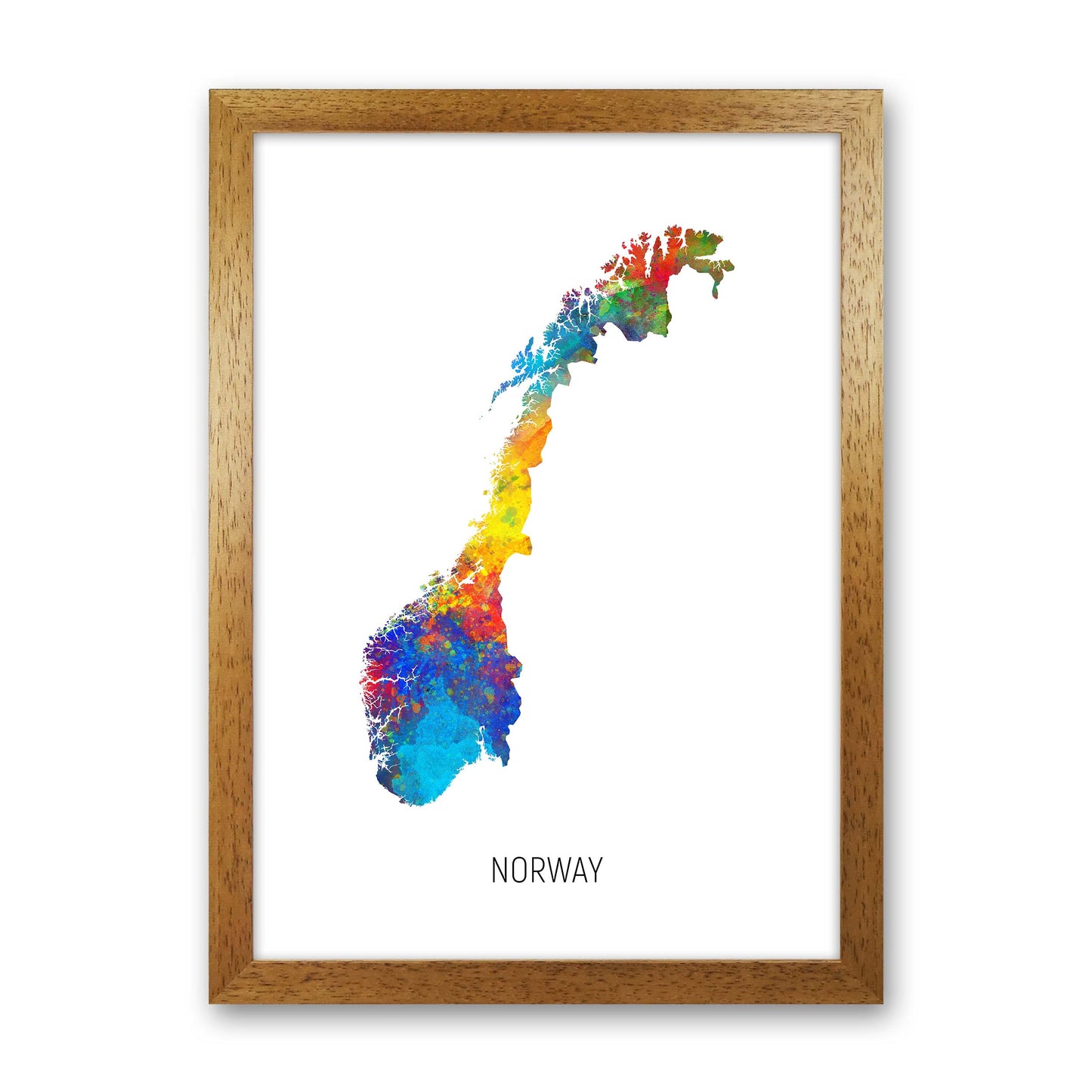 Norway Watercolour Map Art Print by Michael Tompsett Oak Grain