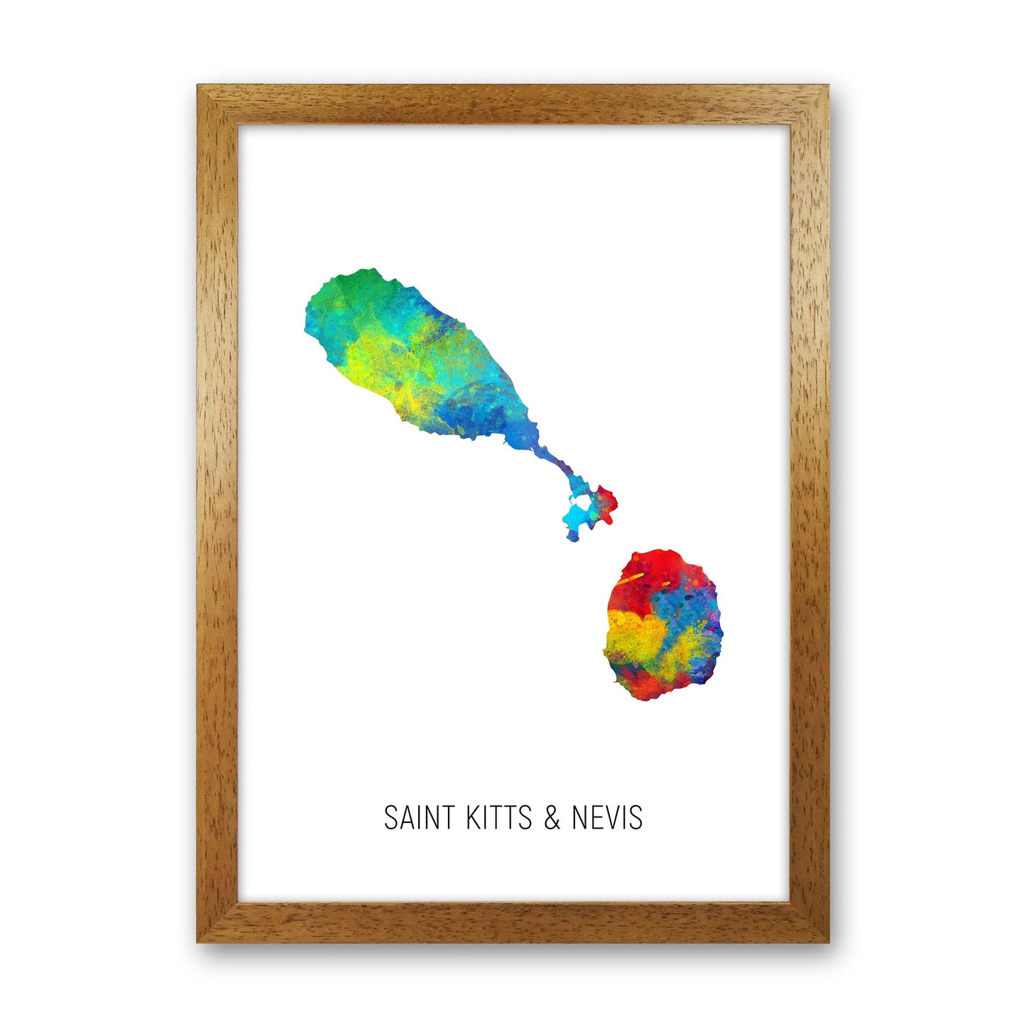 Saint Kitts And Nevis Watercolour Map by Michael Tompsett Oak Grain