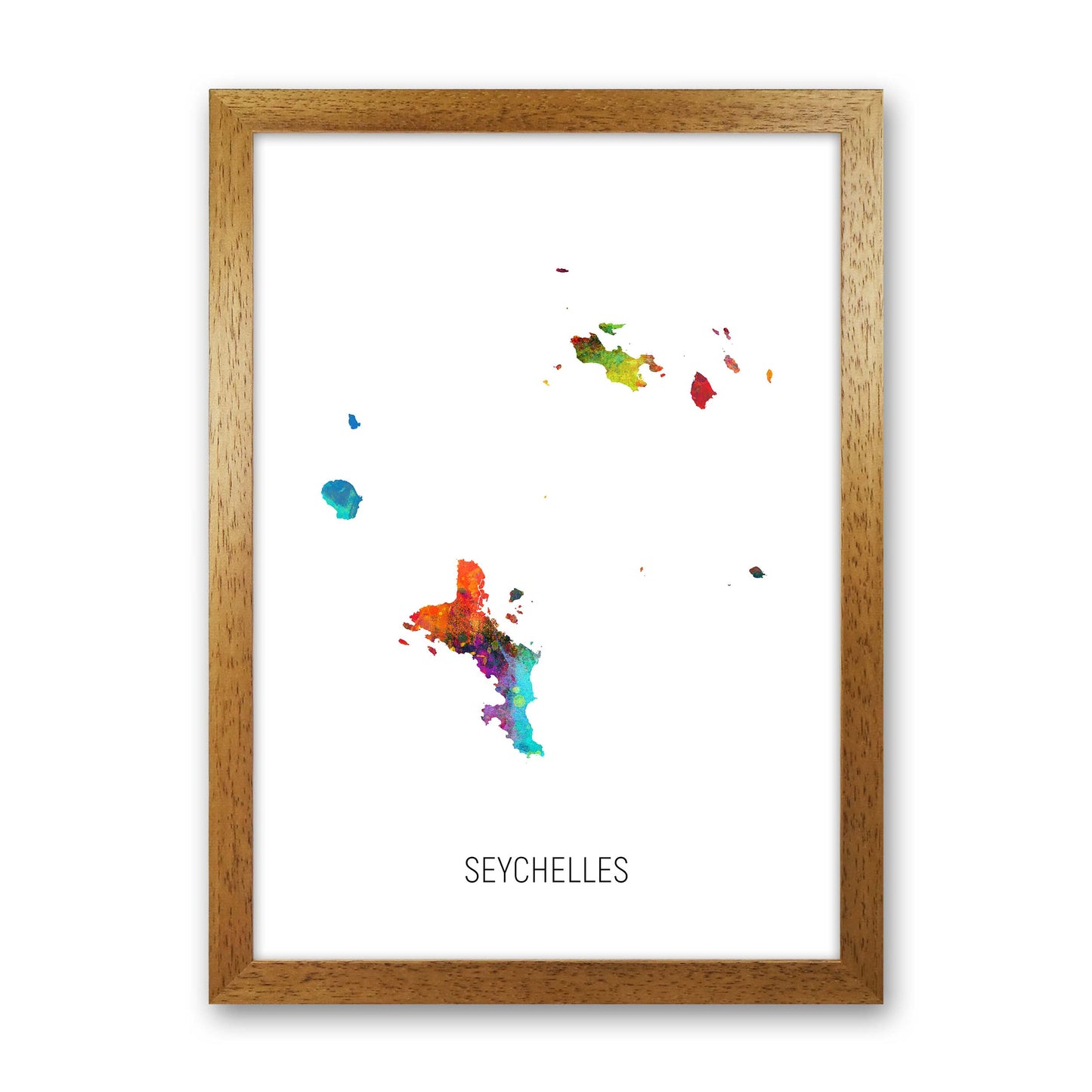 Seychelles Watercolour Map Art Print by Michael Tompsett Oak Grain