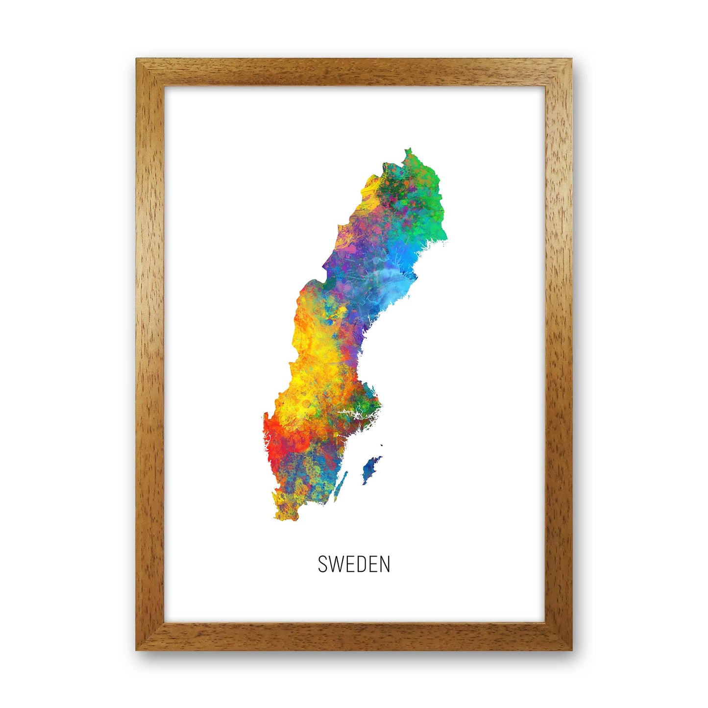 Sweden Watercolour Map Art Print by Michael Tompsett Oak Grain