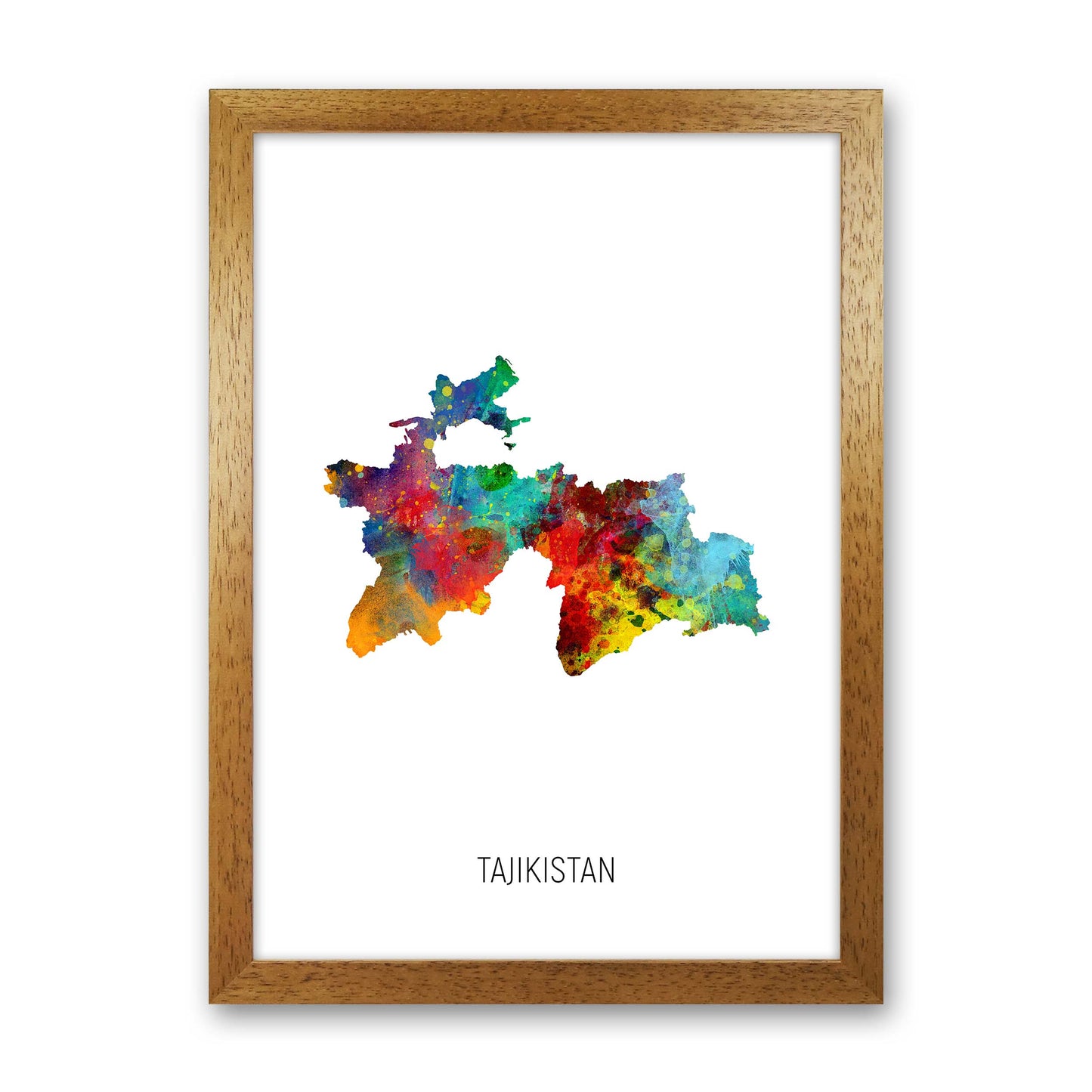 Tajikistan Watercolour Map Art Print by Michael Tompsett Oak Grain